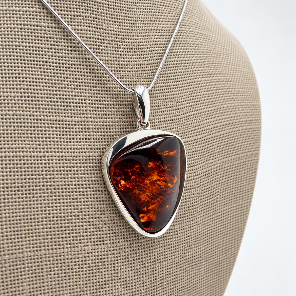 Genuine Baltic Amber & Sterling Silver Modern Pendant 