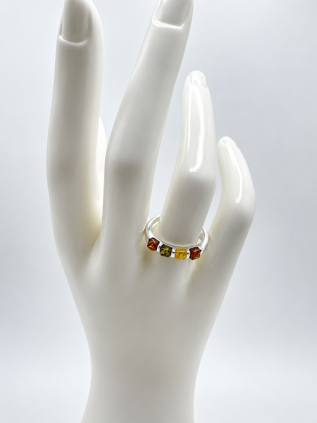 Genuine Baltic Amber & Sterling Silver Multicolor Band Ring