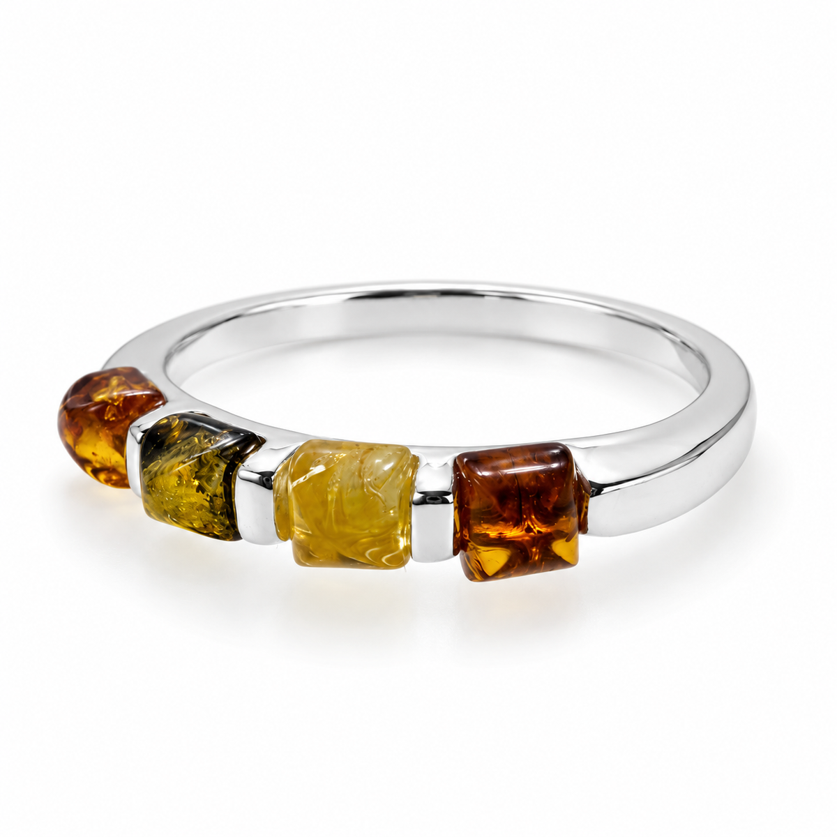 Genuine Baltic Amber & Sterling Silver Multicolor Band Ring