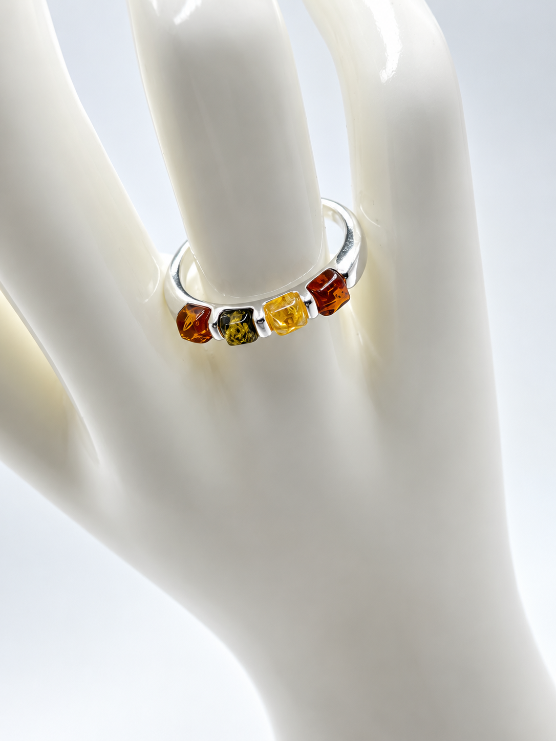 Genuine Baltic Amber & Sterling Silver Multicolor Band Ring
