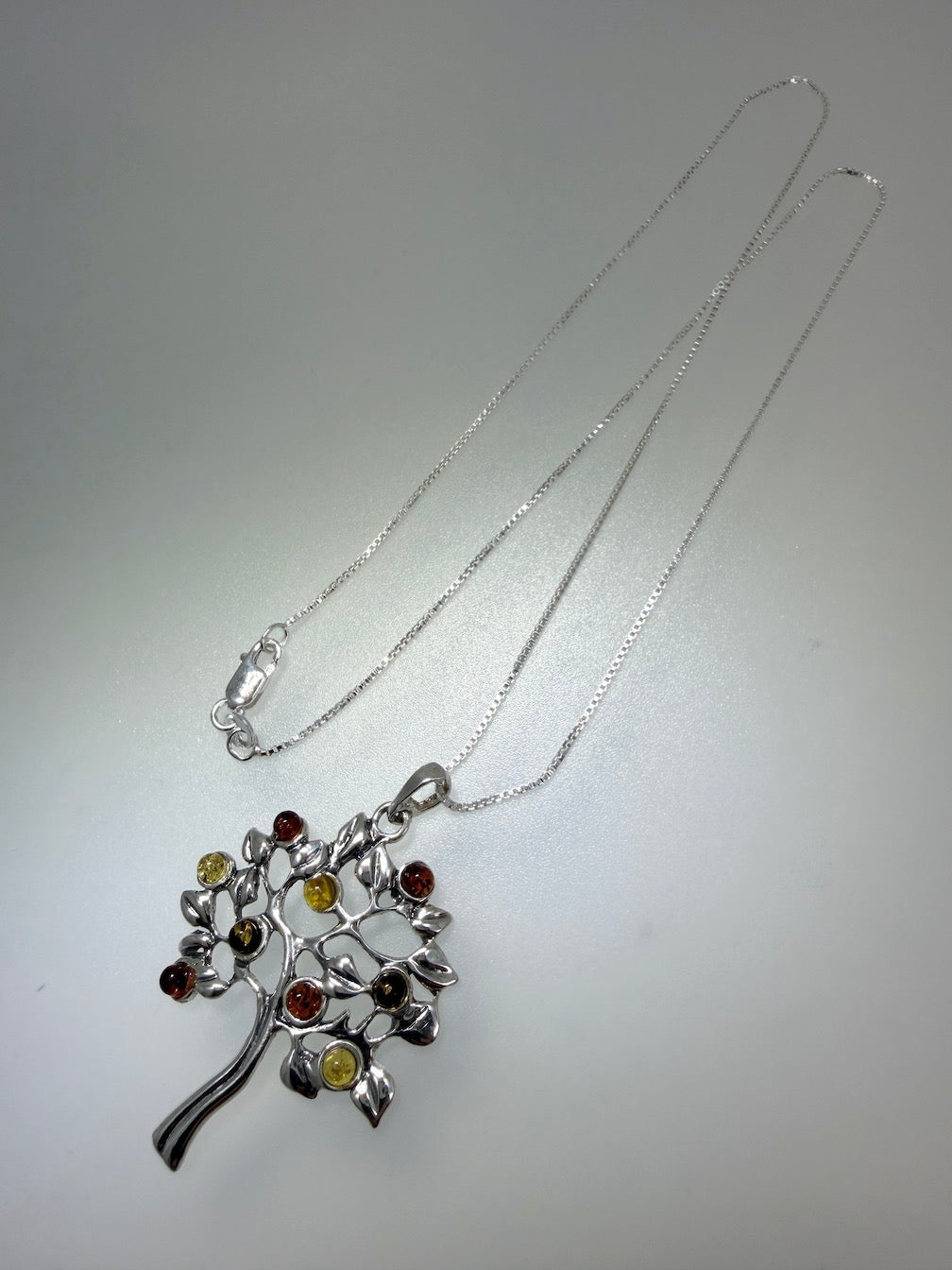 Genuine Baltic Amber & Sterling Silver Tree of Life Pendant 