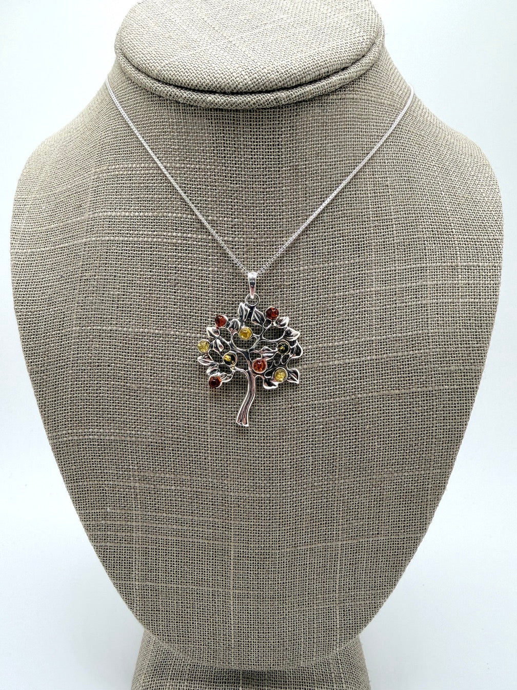Genuine Baltic Amber & Sterling Silver Tree of Life Pendant 
