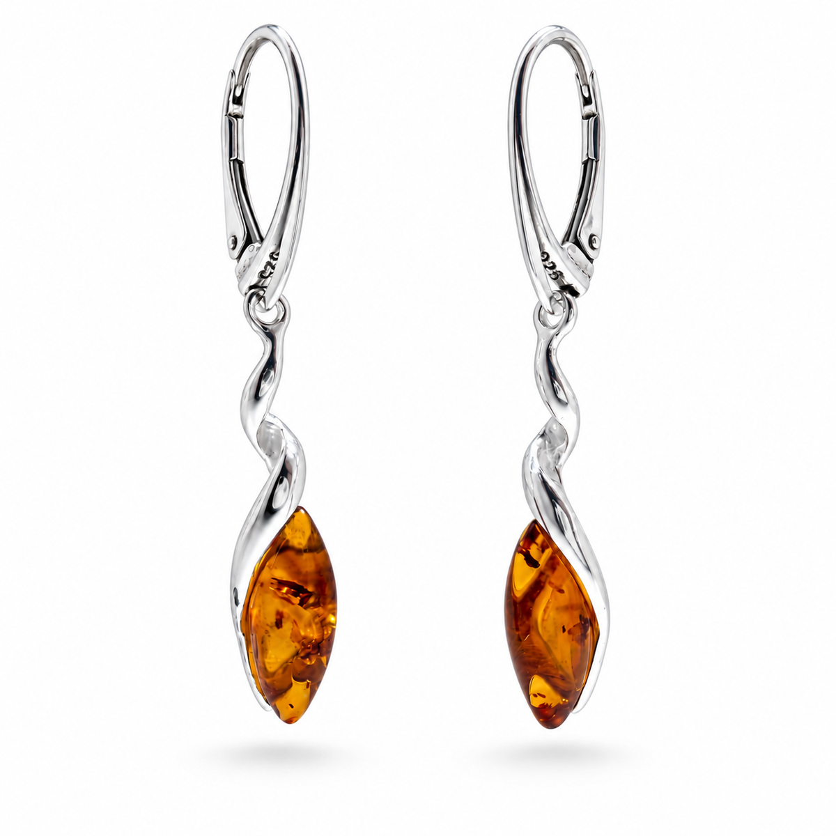 Genuine Baltic Amber & Sterling Silver Twist Drop Earrings