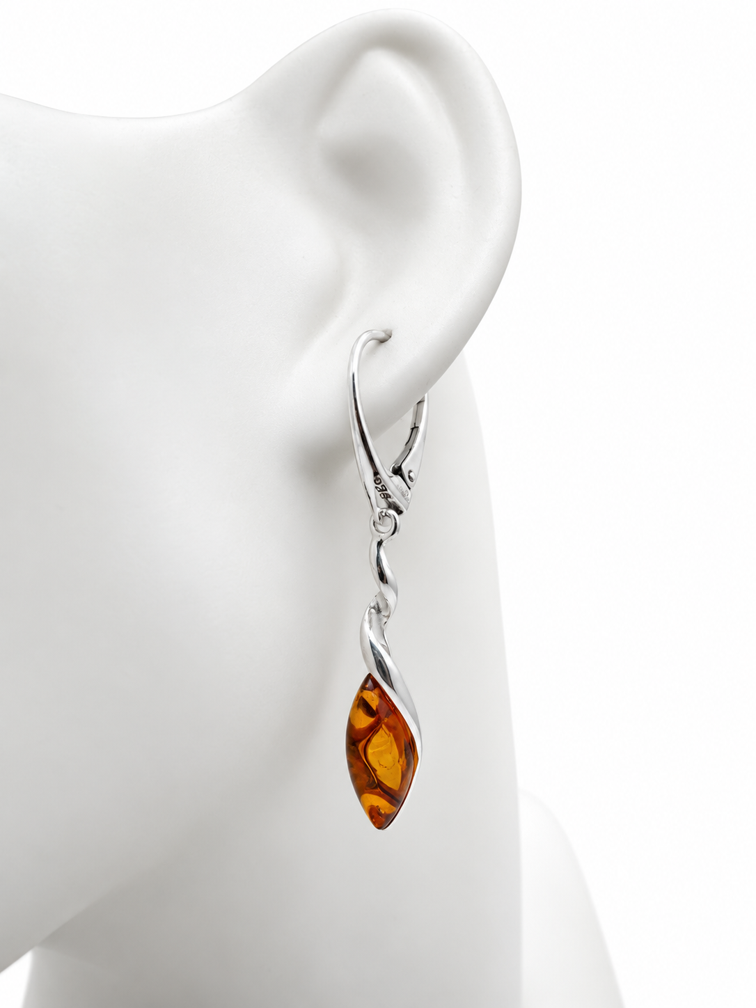 Genuine Baltic Amber & Sterling Silver Twist Drop Earrings