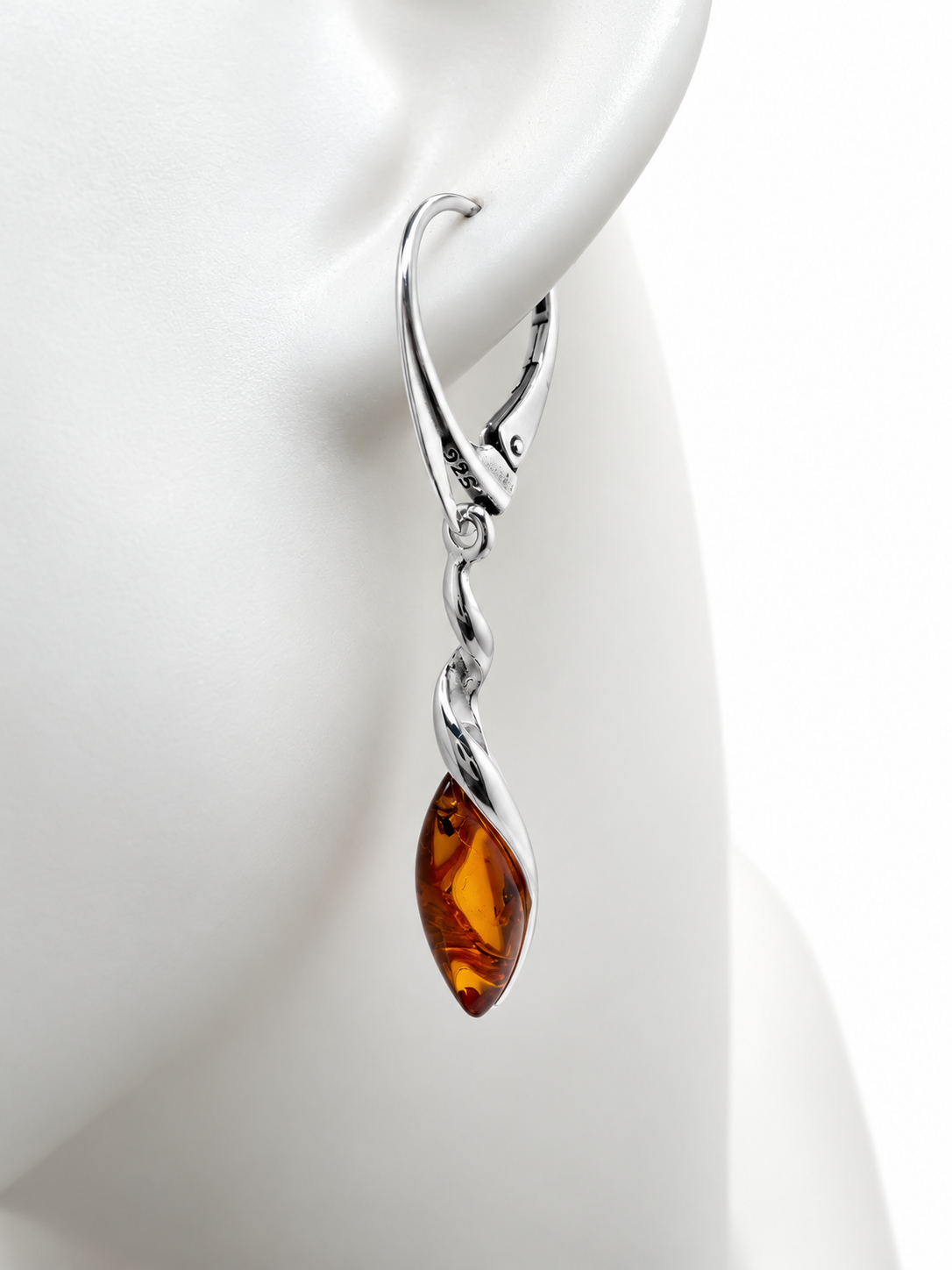 Genuine Baltic Amber & Sterling Silver Twist Drop Earrings