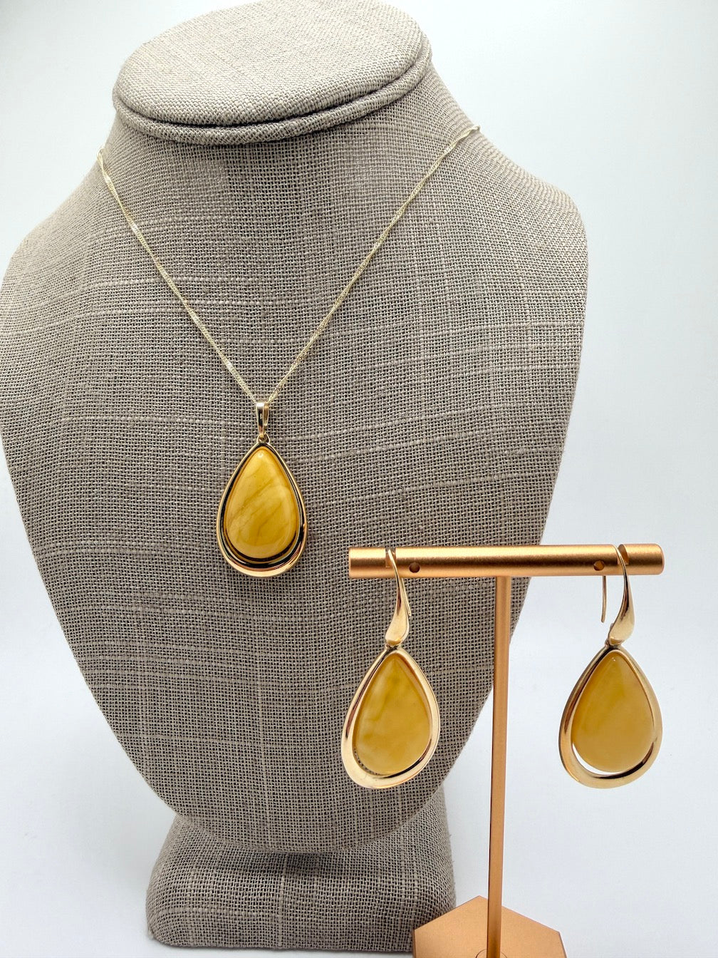 Handmade in Poland • Gold Plated Sterling Silver • Genuine Butterscotch Baltic Amber Set