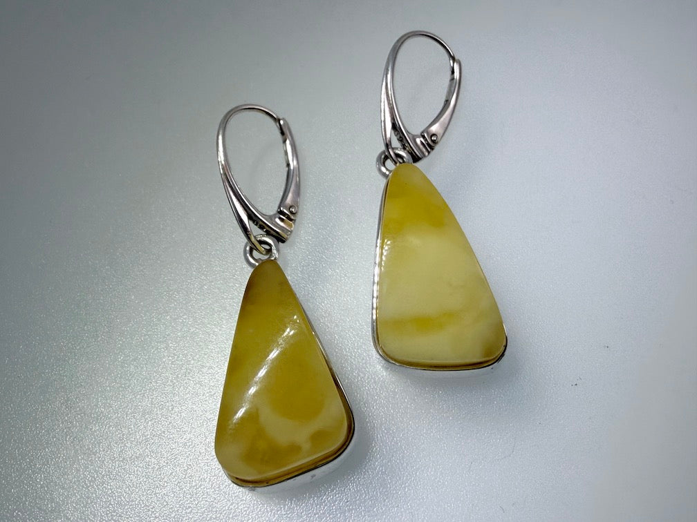 Genuine Butterscotch Baltic Amber & 925 Sterling Silver Drop Earrings