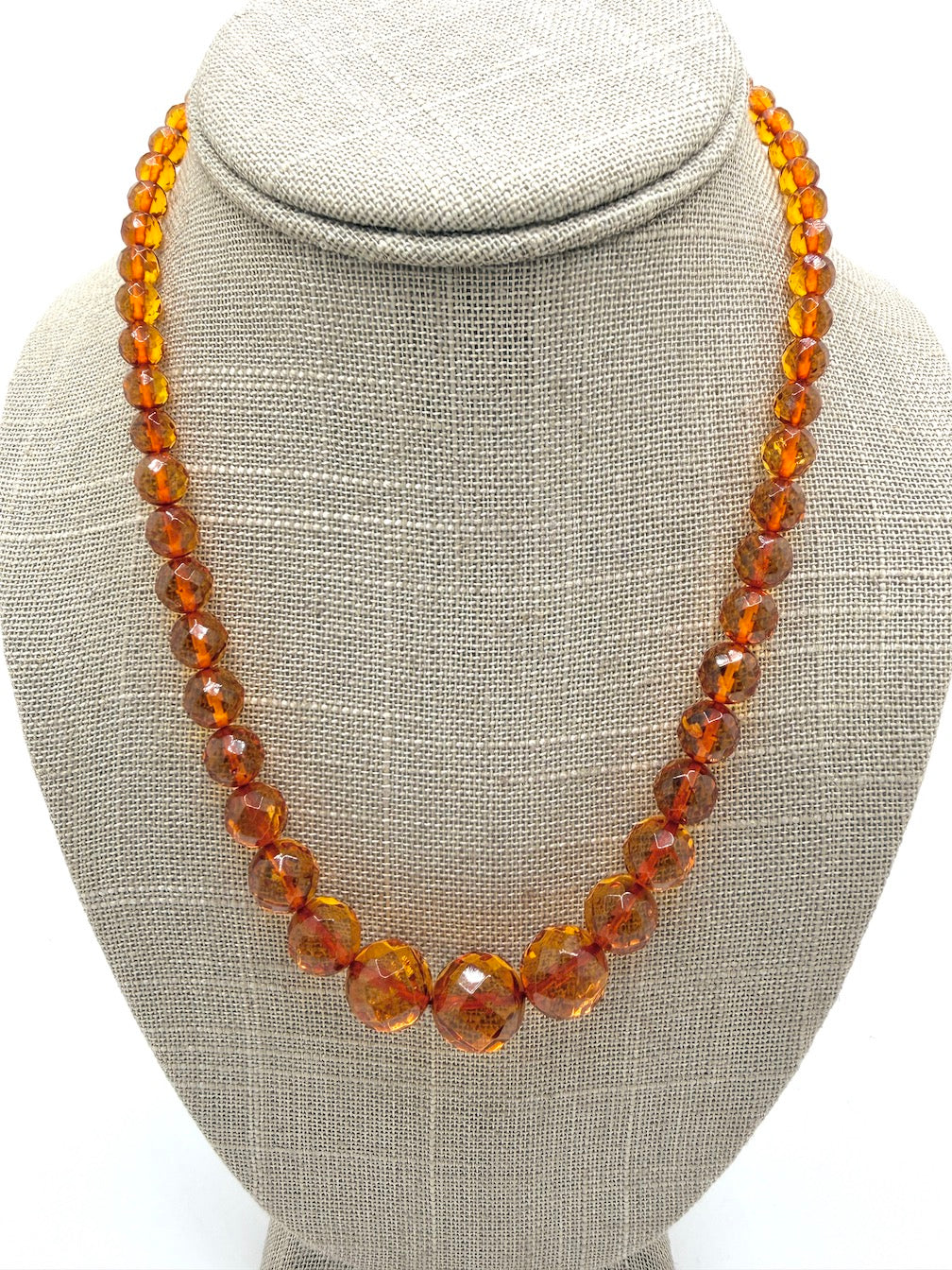 Genuine Cognac Baltic Amber Beaded Necklace – Faceted Graduated Amber Balls