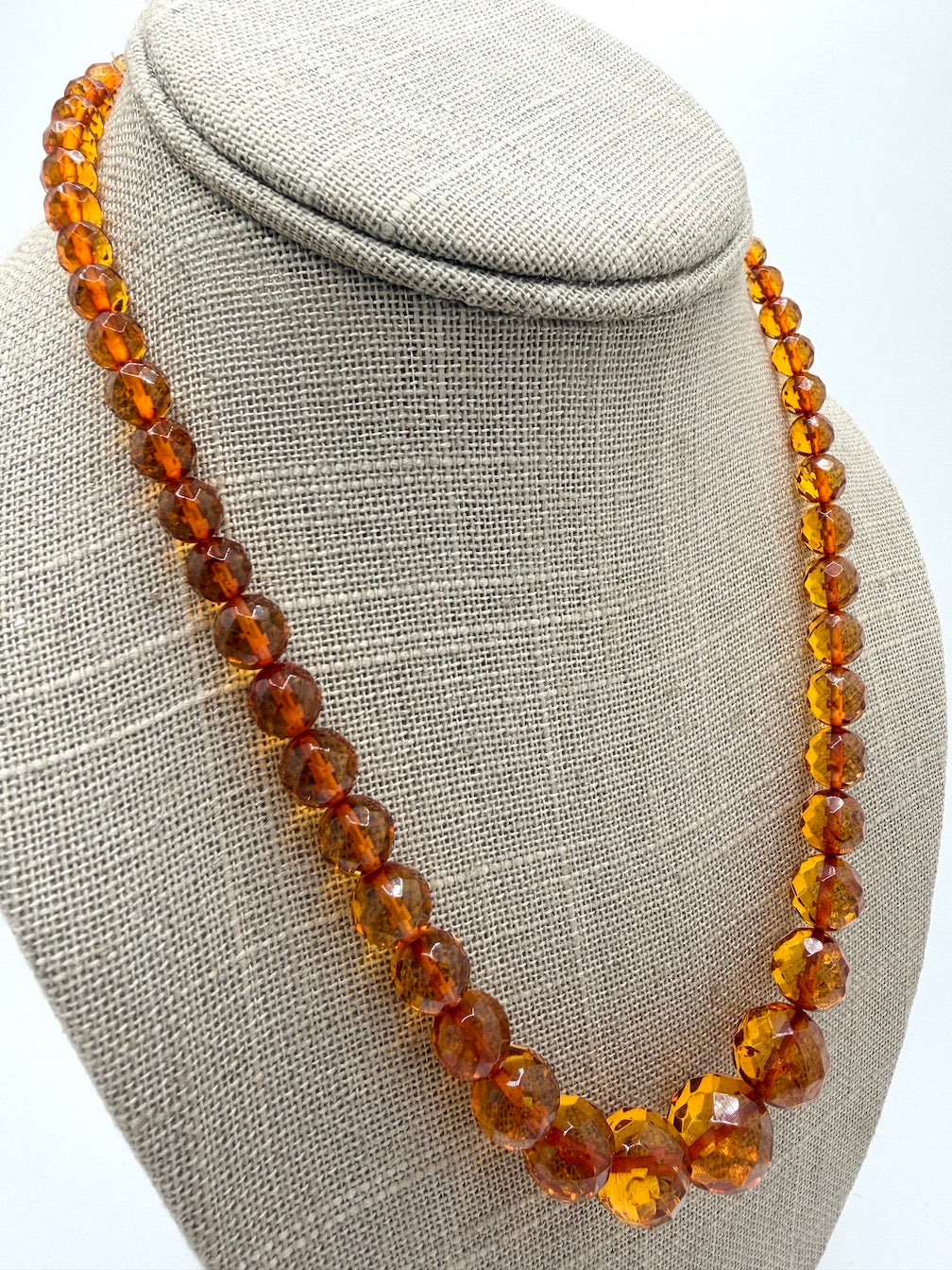 Genuine Cognac Baltic Amber Beaded Necklace – Faceted Graduated Amber Balls