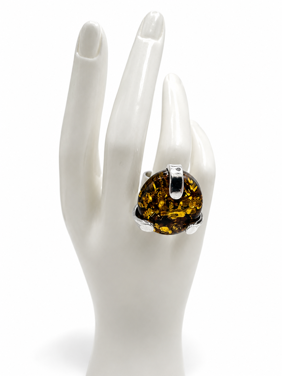 Genuine Green Baltic Amber Sterling Silver Ring 