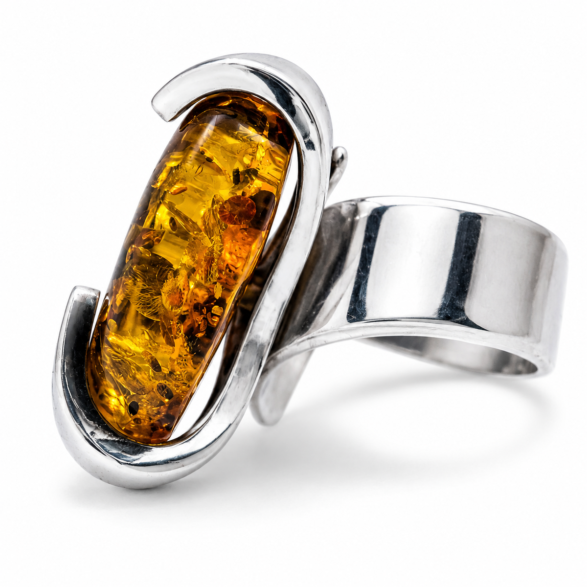 Genuine Green Baltic Amber Sterling Silver Ring 
