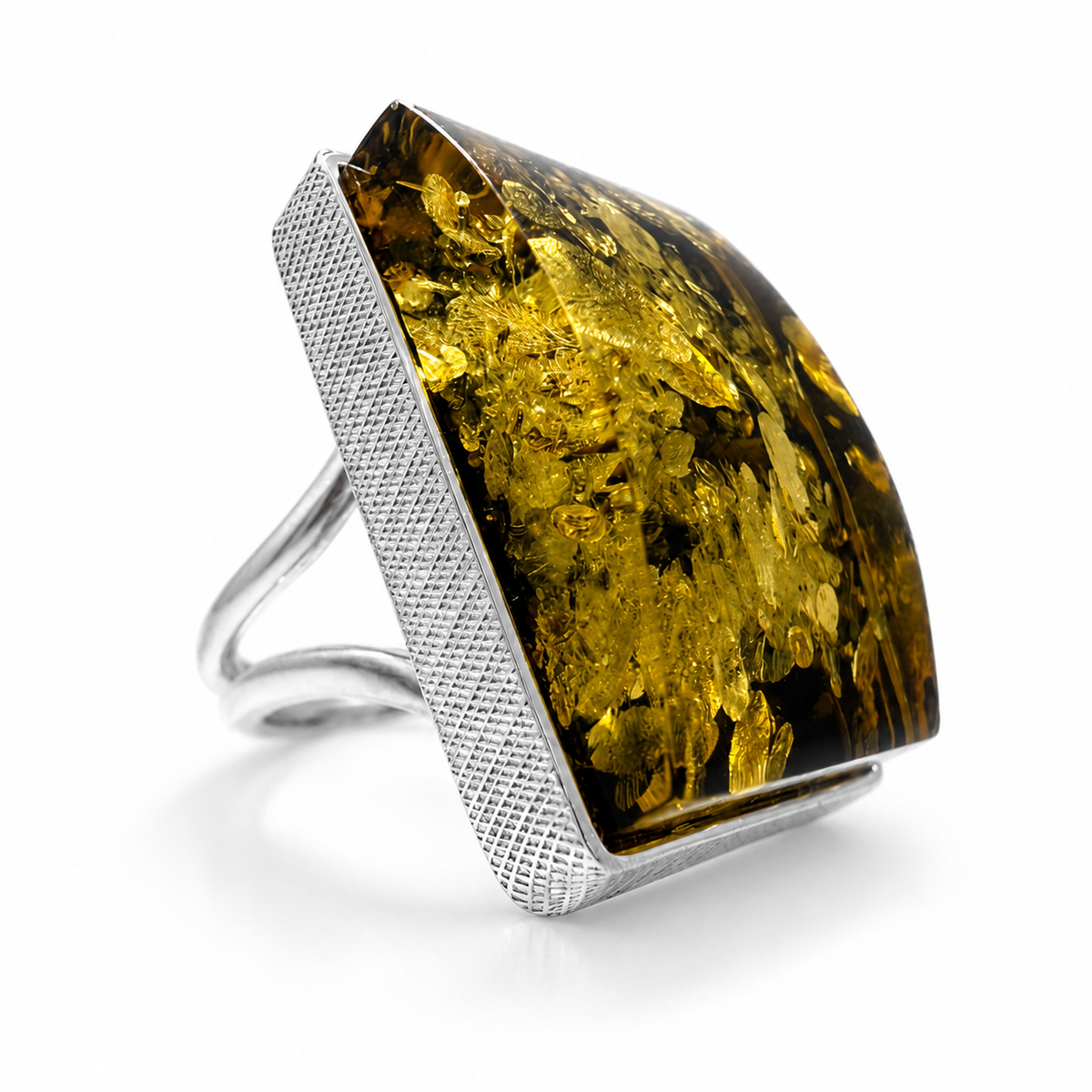 Genuine Green Baltic Amber Sterling Silver Ring