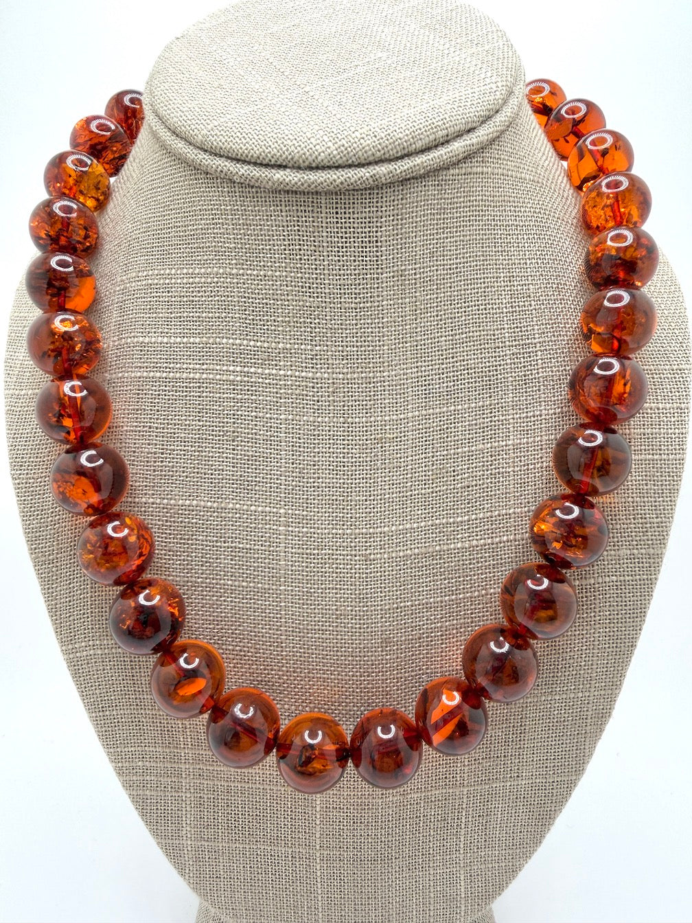 Genuine Honey Baltic Amber Beaded Necklace – Large Round Amber Balls – Museum Quality Showpiece