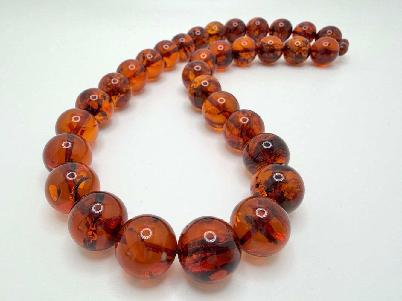 Genuine Honey Baltic Amber Beaded Necklace – Large Round Amber Balls – Museum Quality Showpiece