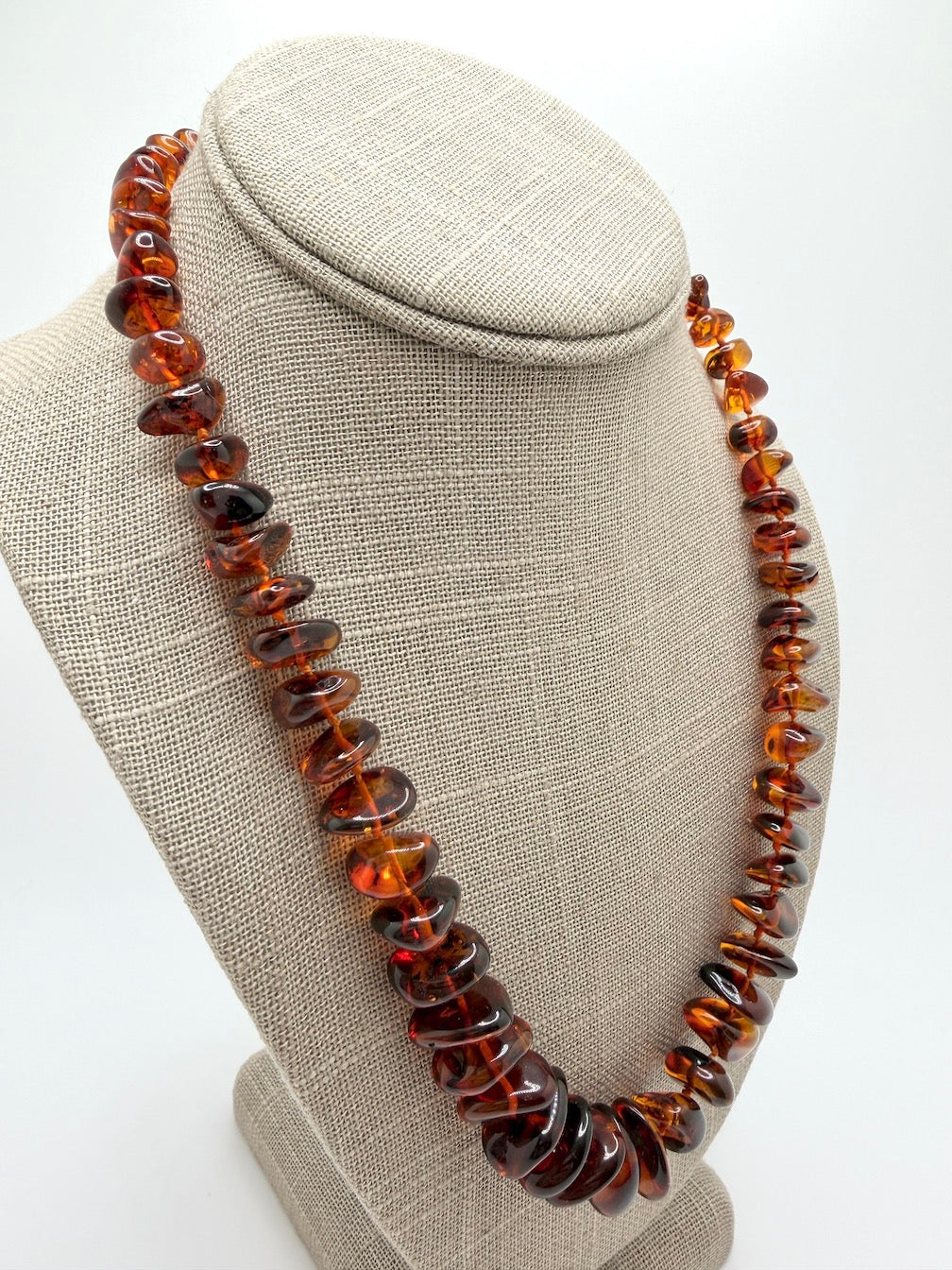 Genuine Honey Cognac Baltic Amber Graduated Bead Necklace