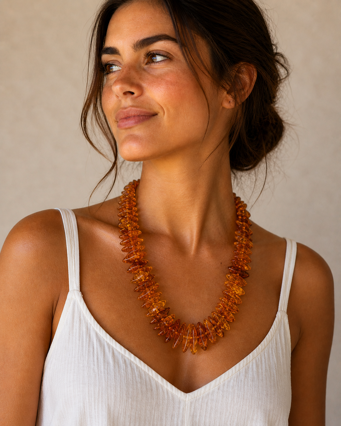 Genuine Honey Cognac Baltic Amber Graduated Bead Necklace