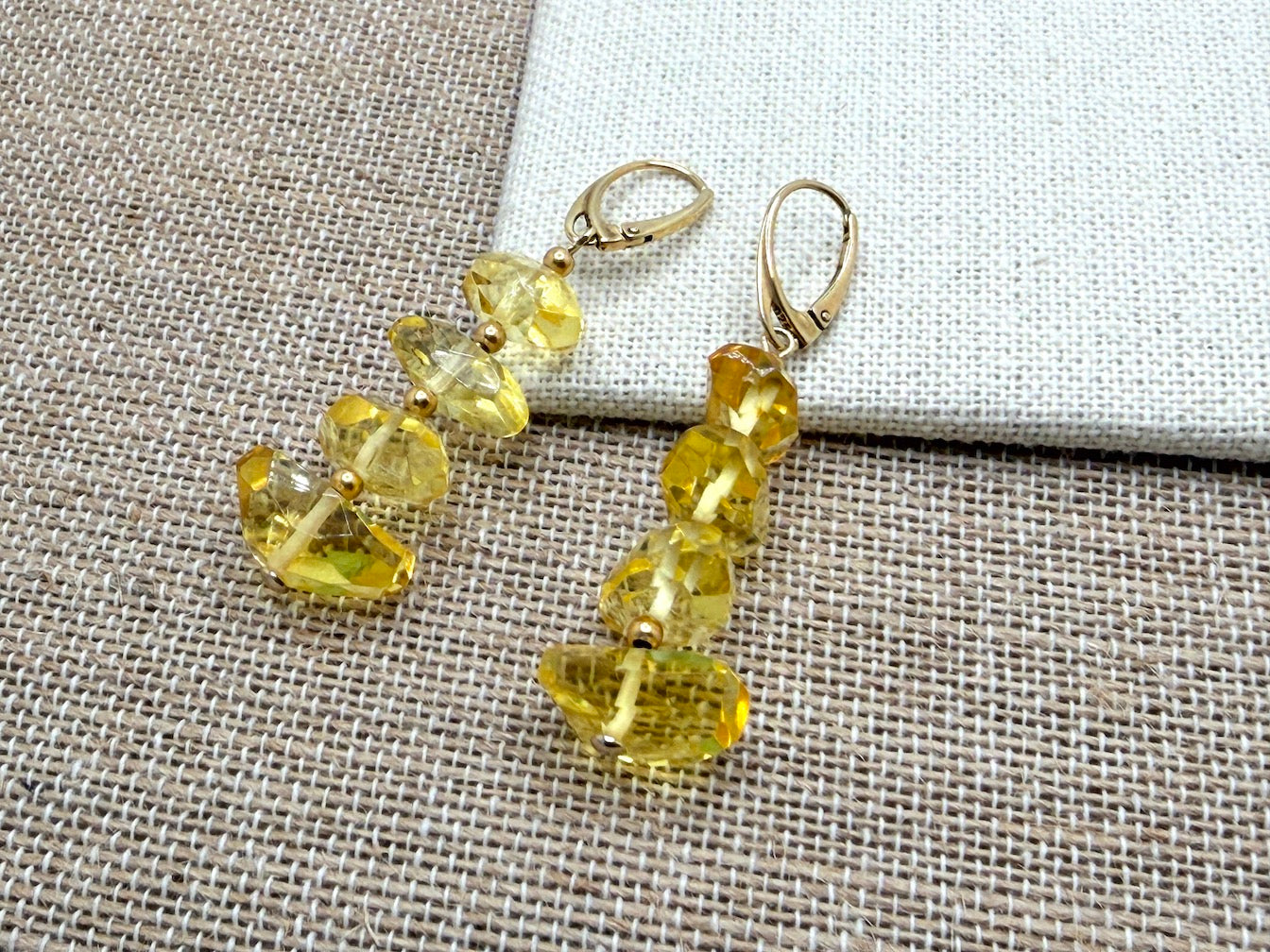 Genuine Lemon Baltic Amber Drop Earrings – Gold Plated Sterling Silver Lever Back