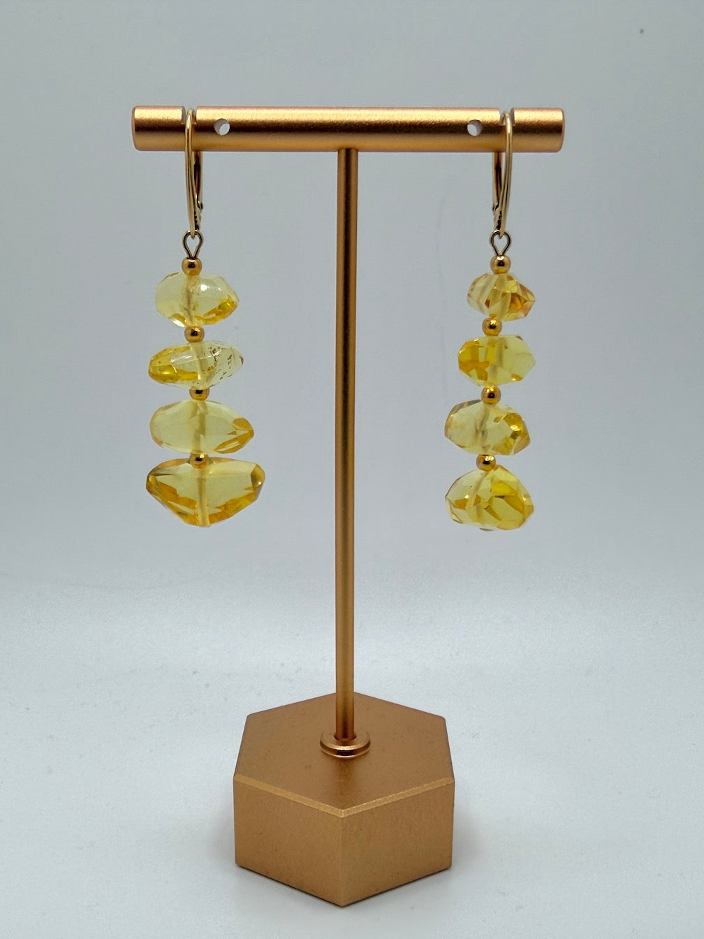 Genuine Lemon Baltic Amber Drop Earrings – Gold Plated Sterling Silver Lever Back