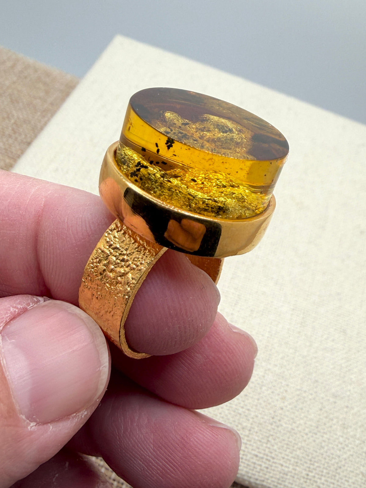 Gold Plated Sterling Silver Baltic Amber Statement Ring