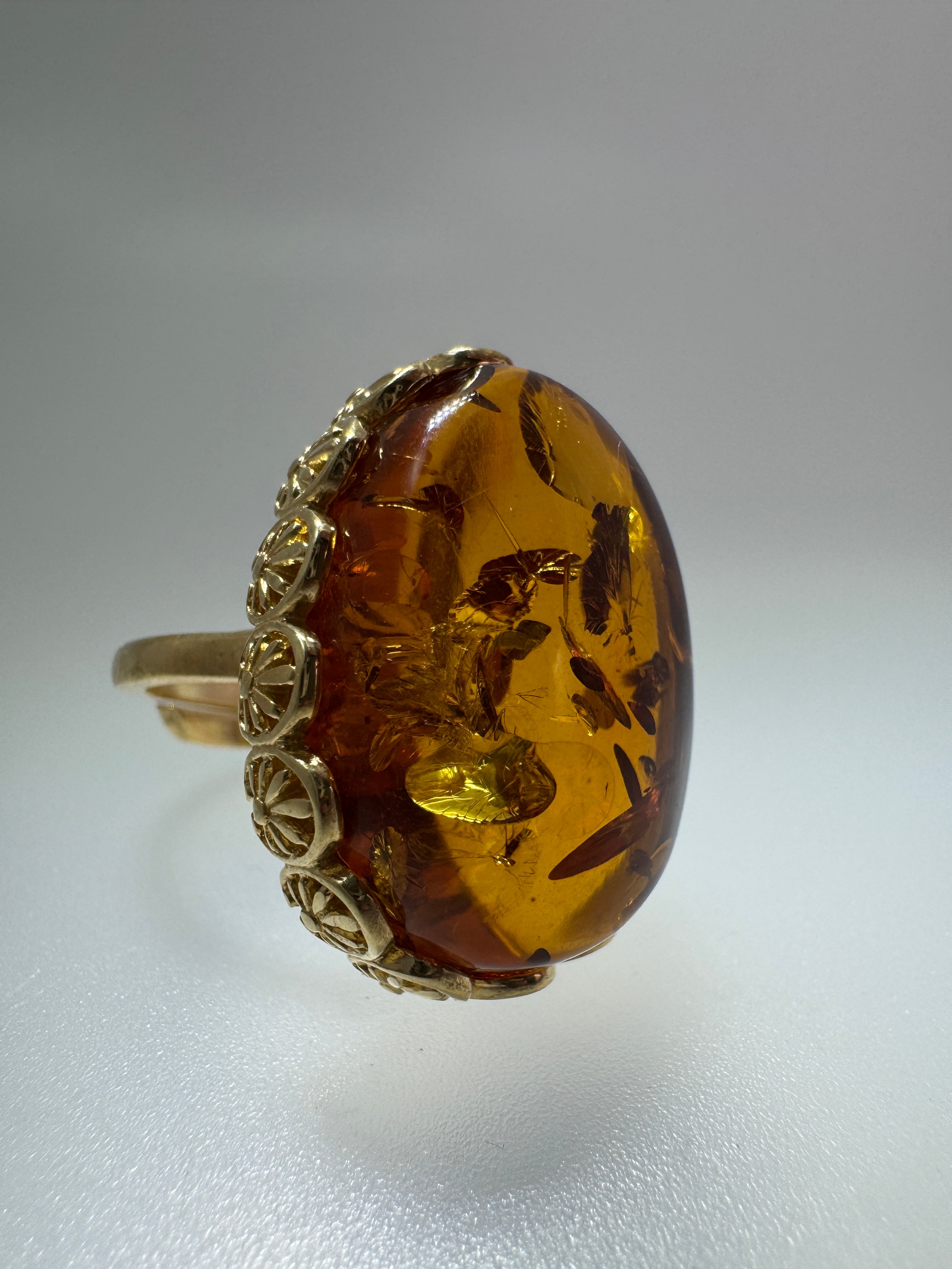Gold Plated Sterling Silver Cognac Baltic Amber Ring