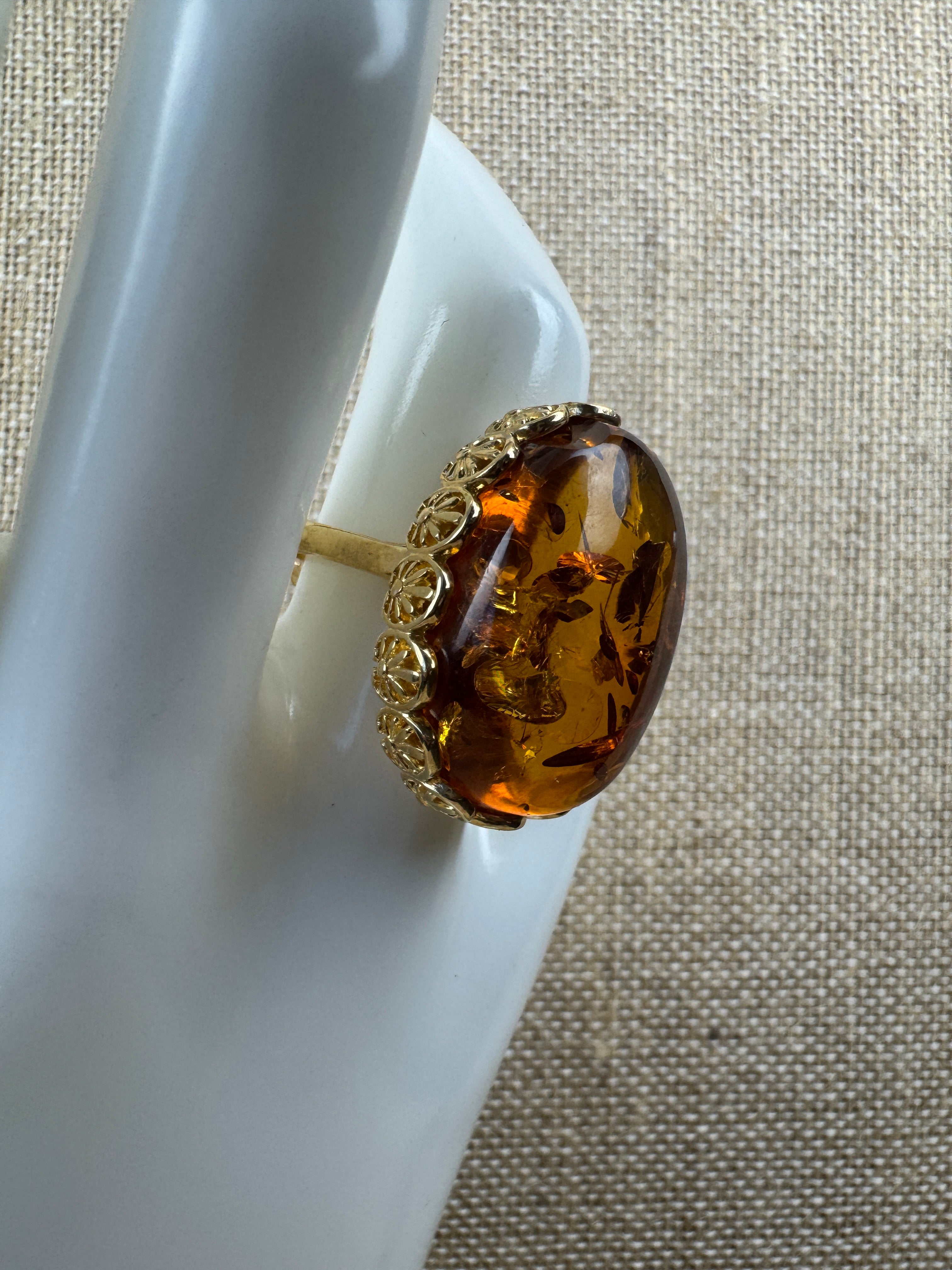 Gold Plated Sterling Silver Cognac Baltic Amber Ring