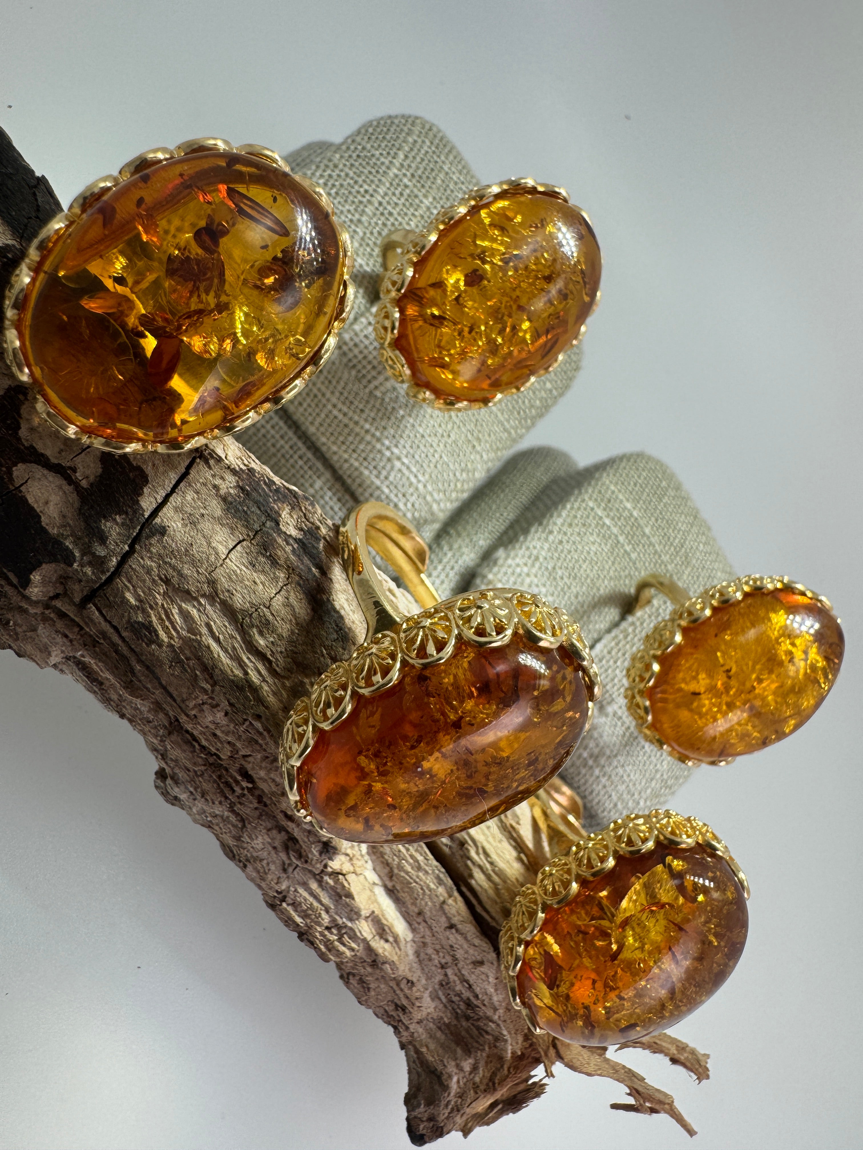 Gold Plated Sterling Silver Cognac Baltic Amber Ring