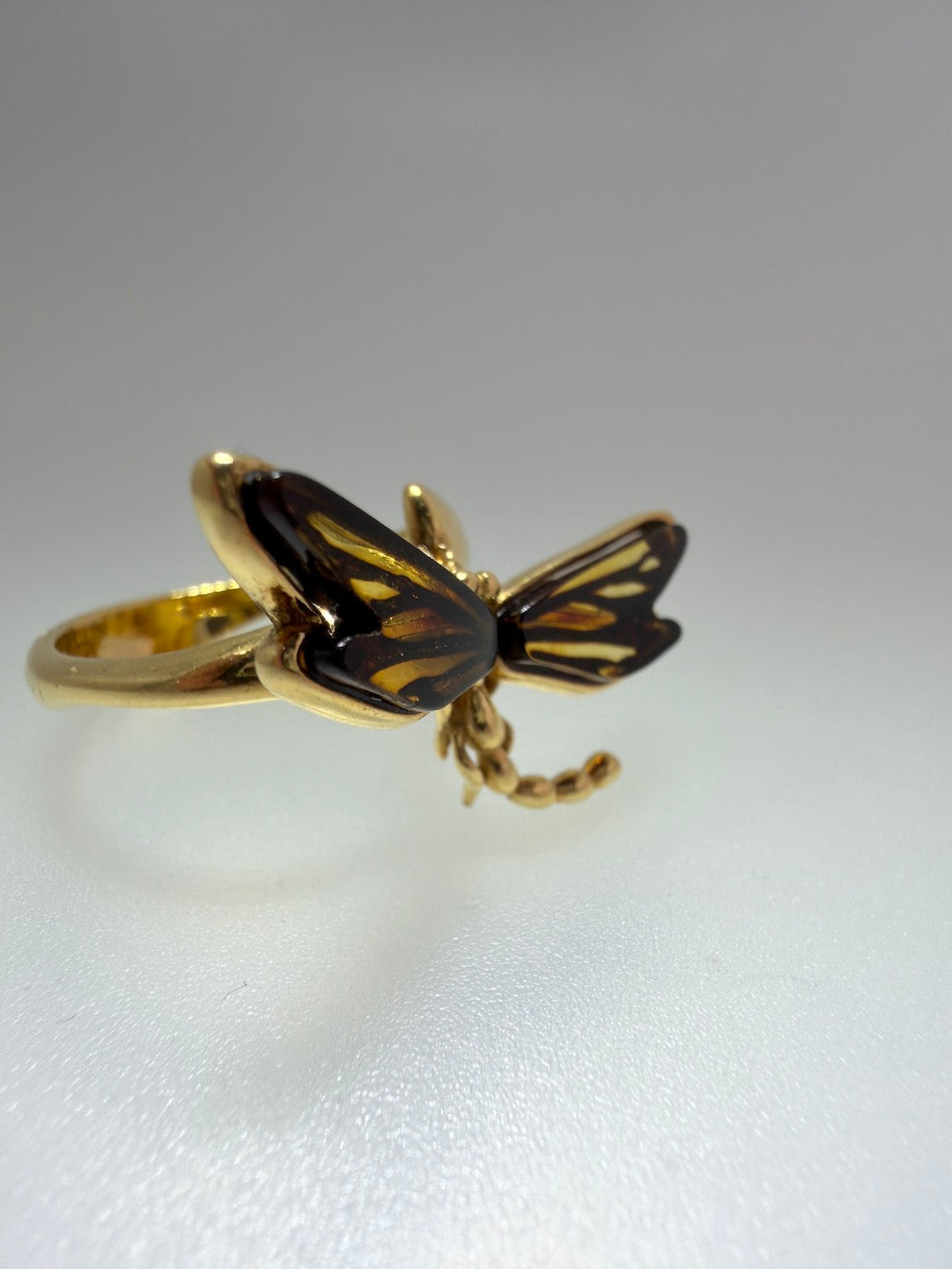 Gold Plated Sterling Silver & Genuine Baltic Amber Dragonfly Ring