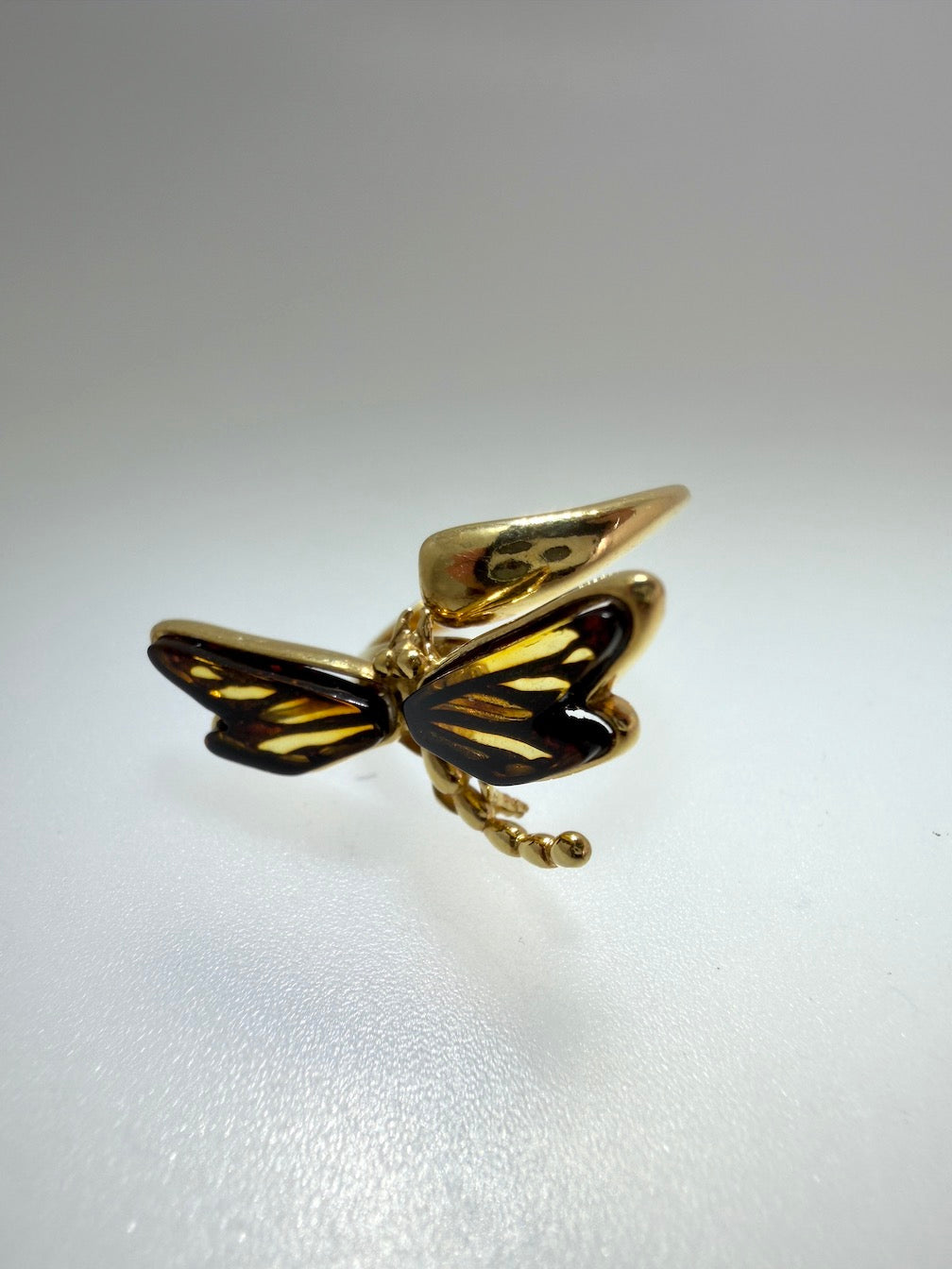 Gold Plated Sterling Silver & Genuine Baltic Amber Dragonfly Ring