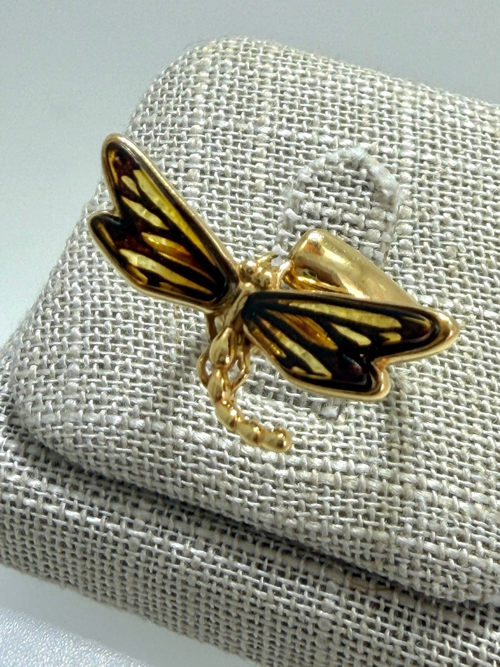 Gold Plated Sterling Silver & Genuine Baltic Amber Dragonfly Ring
