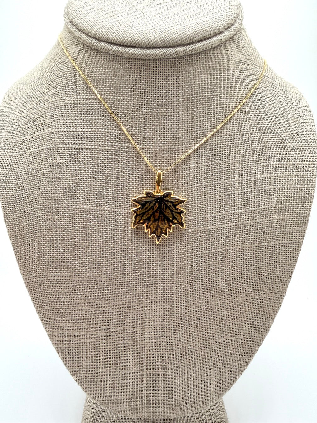 Gold Plated Sterling Silver & Genuine Baltic Amber Maple Leaf Necklace + Earrings Set • Hand-Etched Lemon & Honey Amber