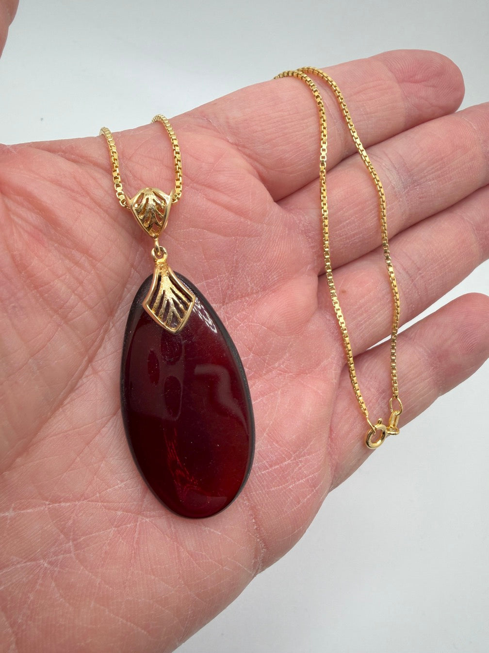 Gold Plated Sterling Silver & Genuine Baltic Amber Pendant – Rare Dark Cherry Amber – Three Unique Designs Available