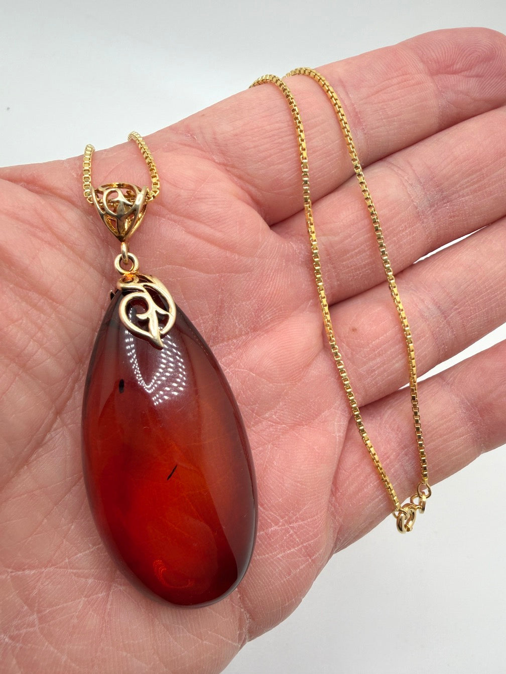 Gold Plated Sterling Silver & Genuine Baltic Amber Pendant – Rare Dark Cherry Amber – Three Unique Designs Available