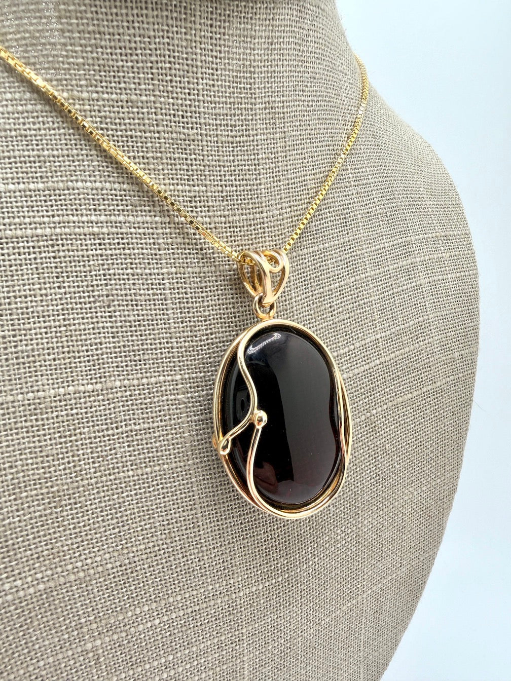 Gold Plated Sterling Silver & Genuine Baltic Amber Pendant – Rare Dark Cherry Amber – Three Unique Designs Available