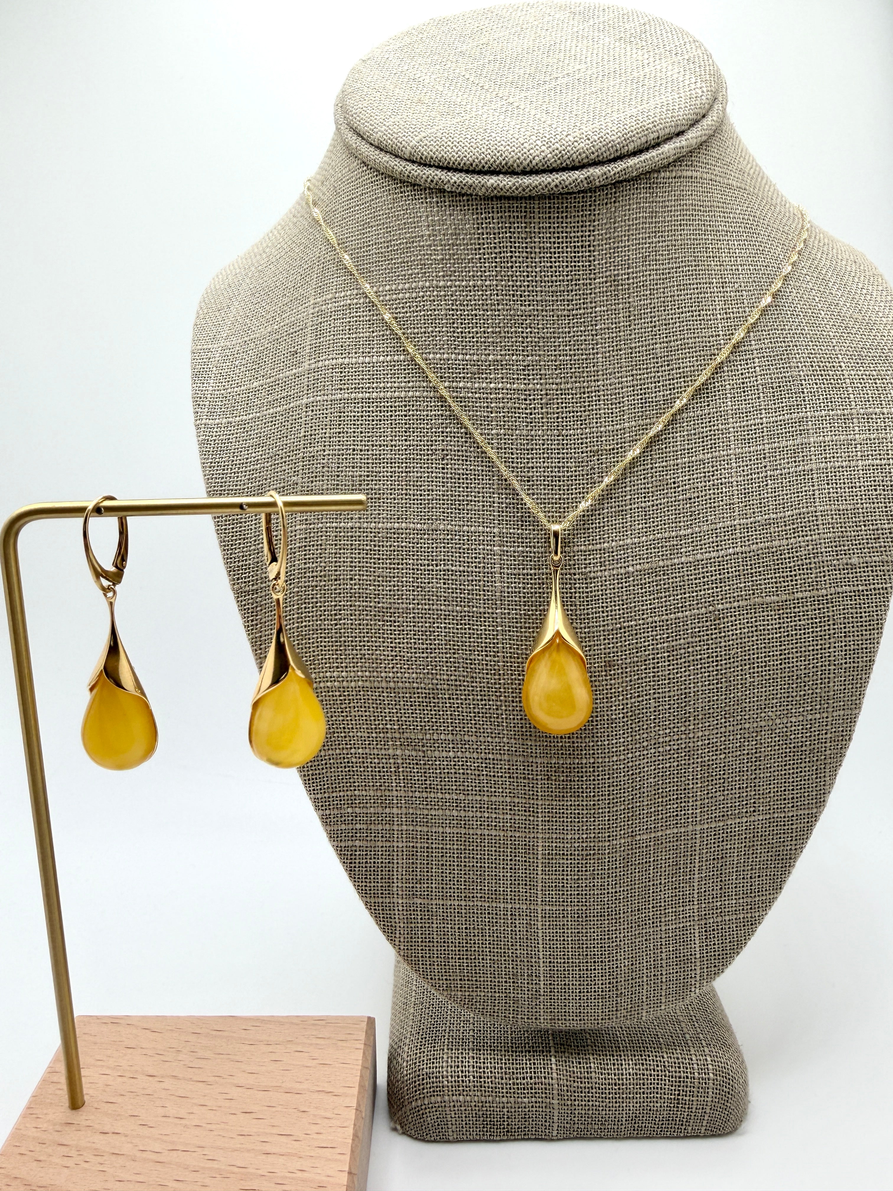 Gold Plated Sterling Silver • Genuine Butterscotch Baltic Amber Set
