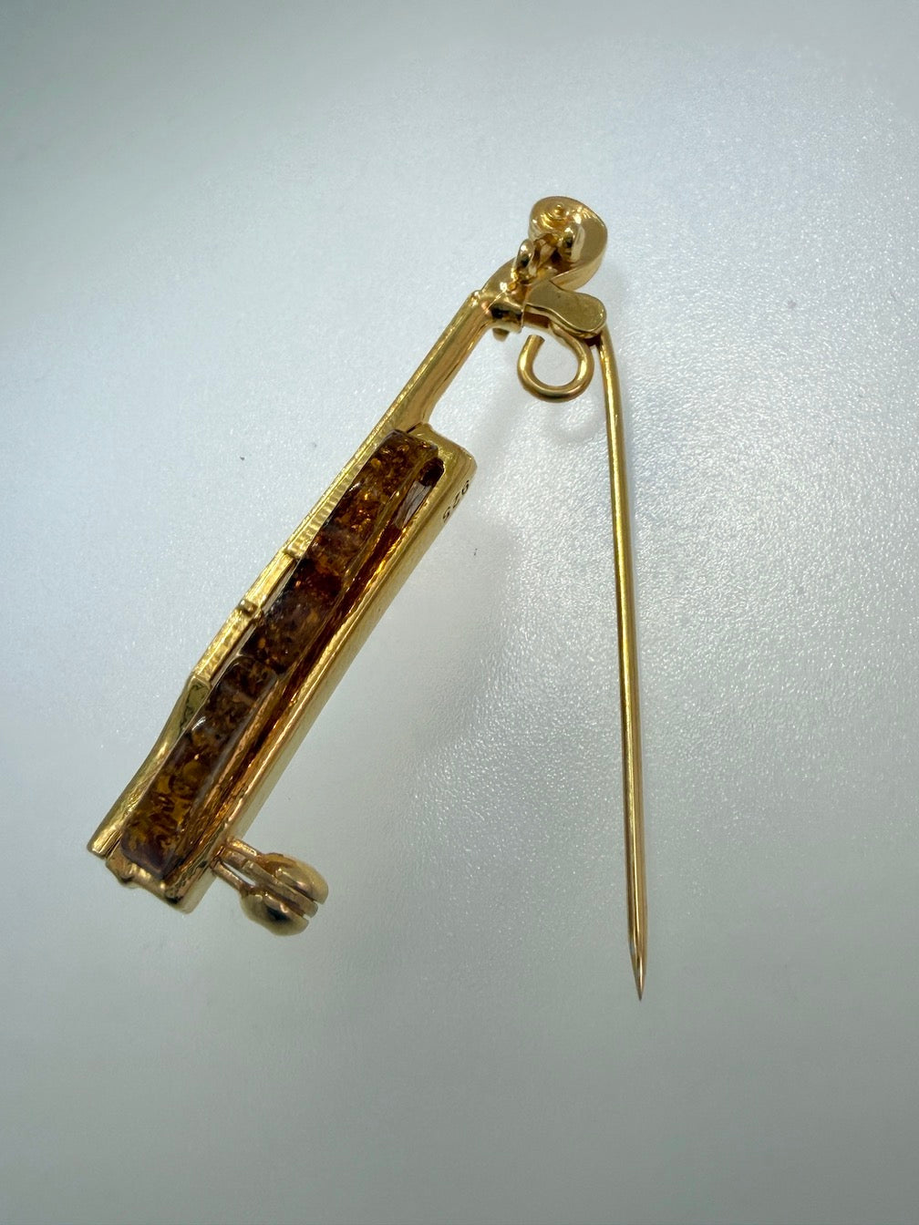 Gold Platted Sterling Silver & Cognac Baltic Amber Double Bass Contrabass Pendant Brooch | 2-in-1 Music Lover Gift