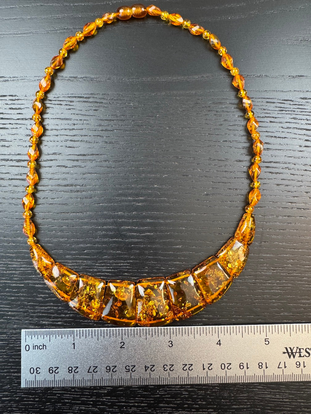 Graduated Baltic Amber Bib Necklace Genuine Honey Cognac Beads, Elegant Flat-Cut Design