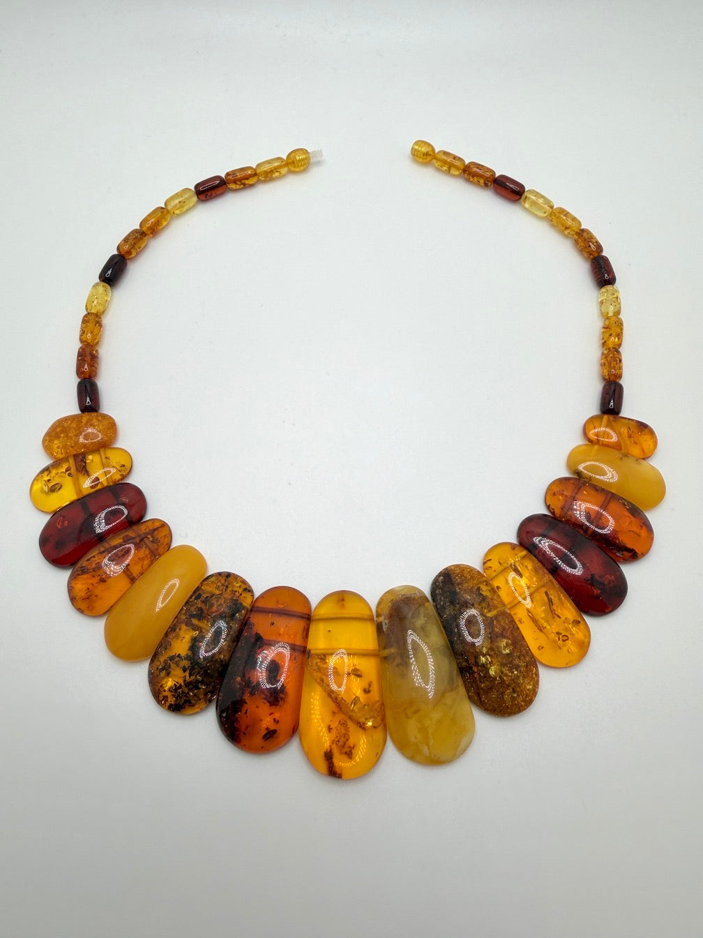 Graduated Baltic Amber Bib Necklace Genuine Multi-Color Beads, Elegant Flat-Cut Design