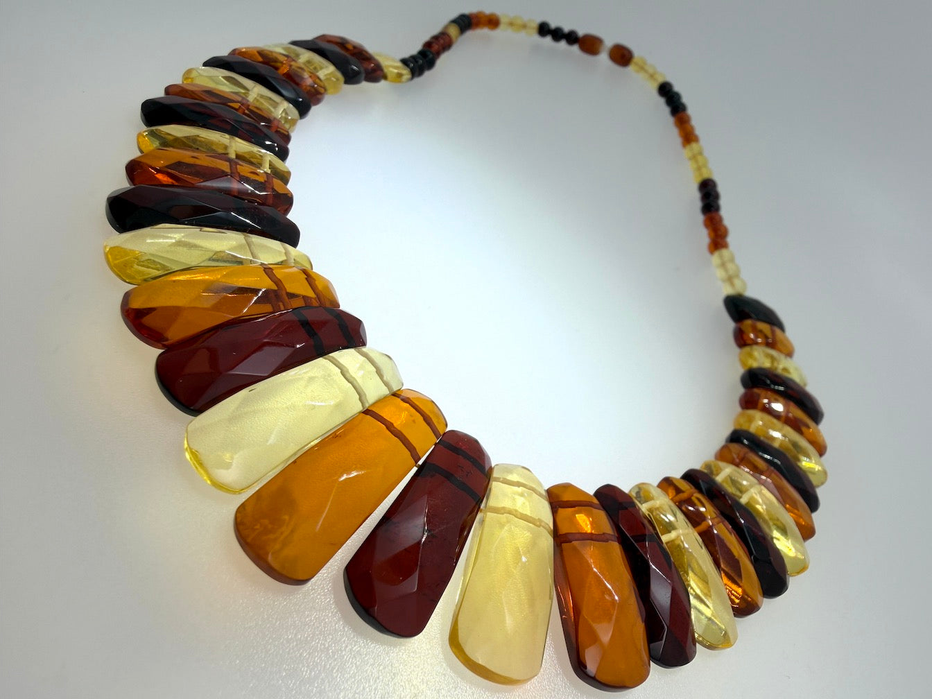 Graduated Faceted Baltic Amber Bib Necklace Genuine Multi-Color Beads