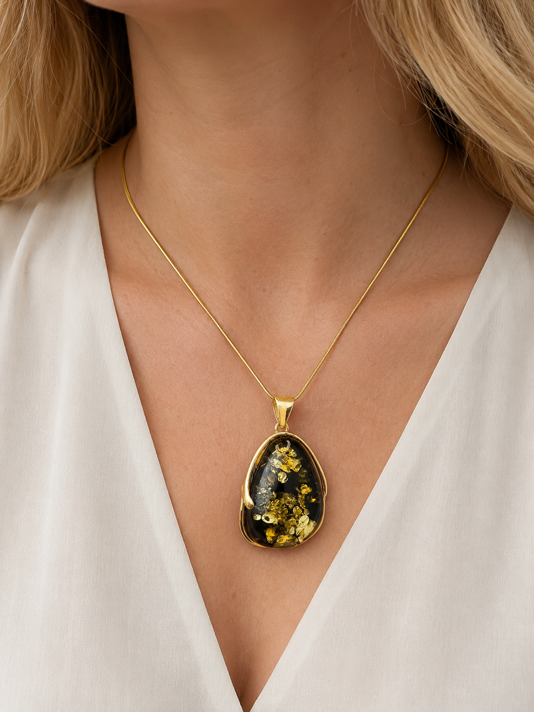 Baltic Amber Green Pendant Necklace