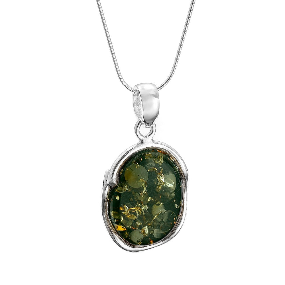 Green Baltic Amber Handmade Pendant on Sterling Silver Snake Chain