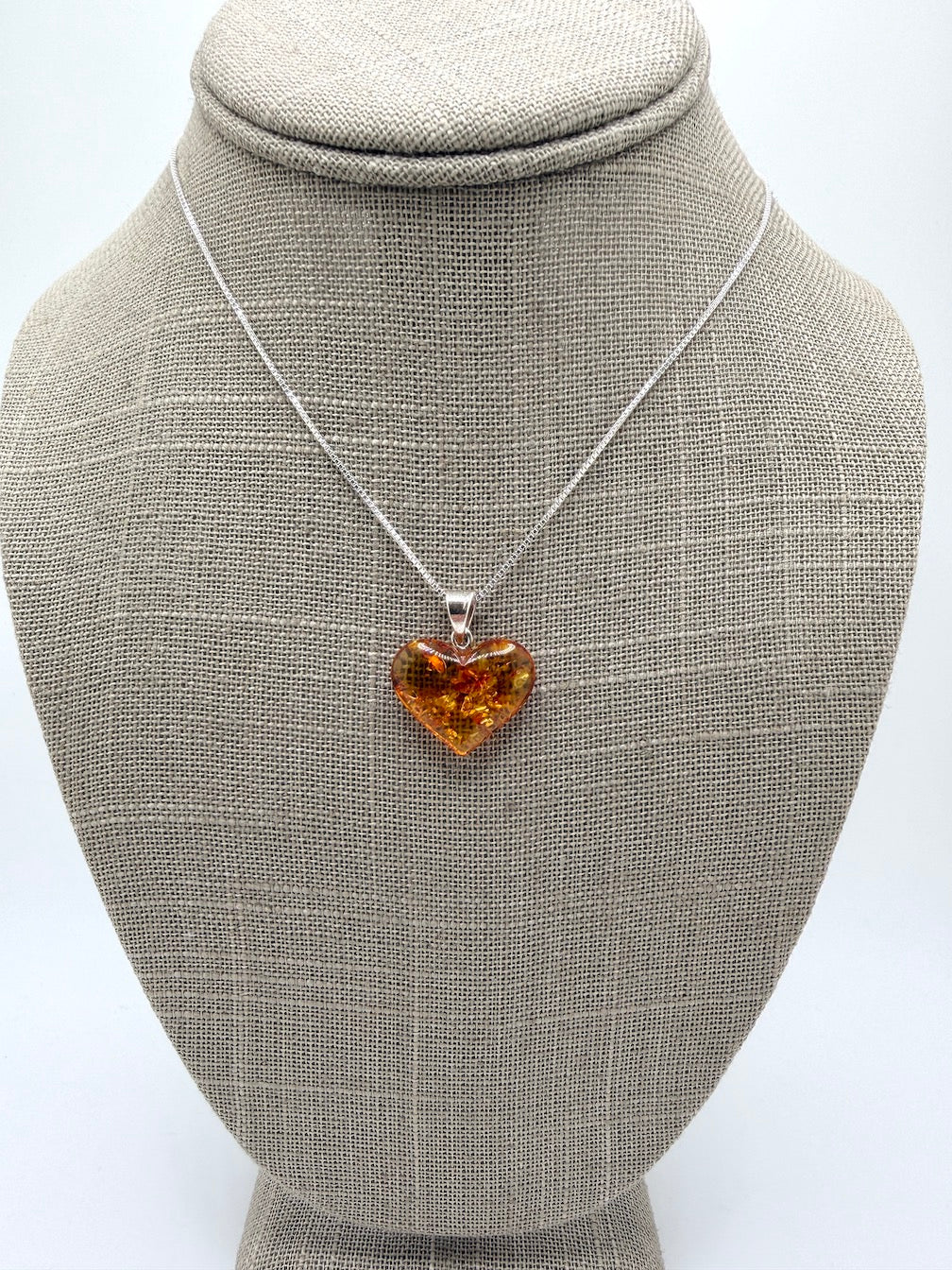 Hand-Carved Honey Baltic Amber Heart Pendant on Sterling Silver Chain – Genuine Baltic Amber