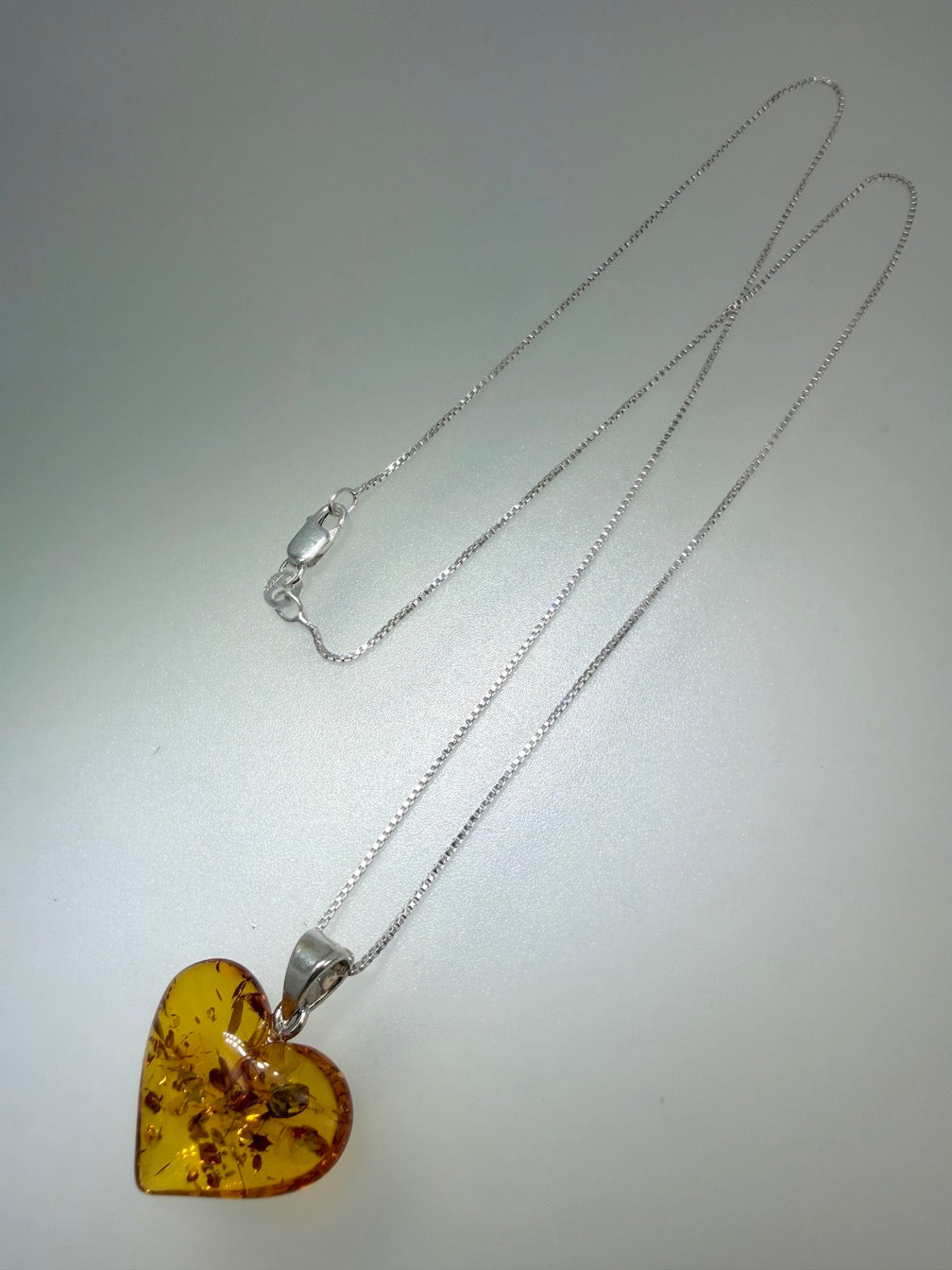 Hand-Carved Honey Baltic Amber Heart Pendant on Sterling Silver Chain – Genuine Baltic Amber