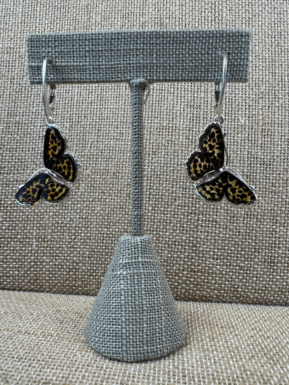 Hand-Etched Baltic Amber Butterfly Earrings – Sterling Silver Beauty