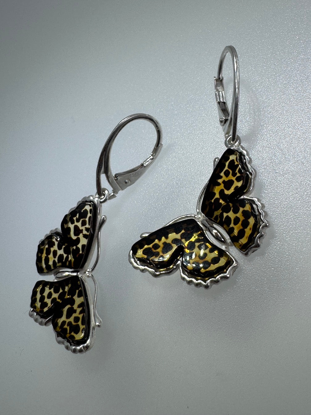 Hand-Etched Baltic Amber Butterfly Earrings – Sterling Silver Beauty