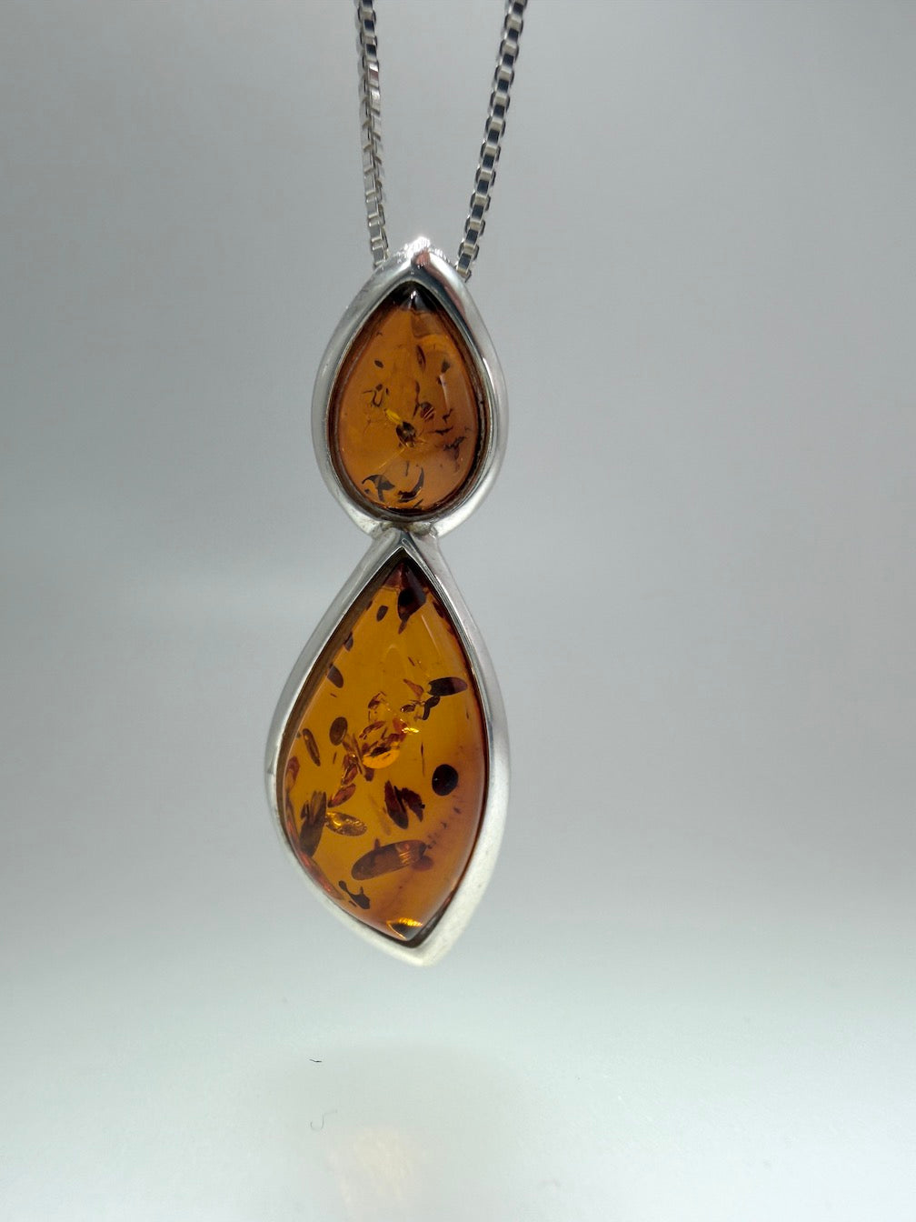 Handmade 925 Sterling Silver Baltic Amber & Turquoise Drop Pendant Necklace