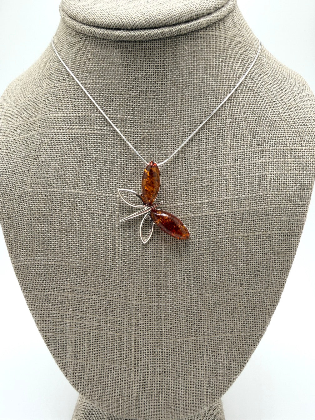 Baltic Amber Butterfly Pendant Necklace – Honey Amber & Sterling Silver