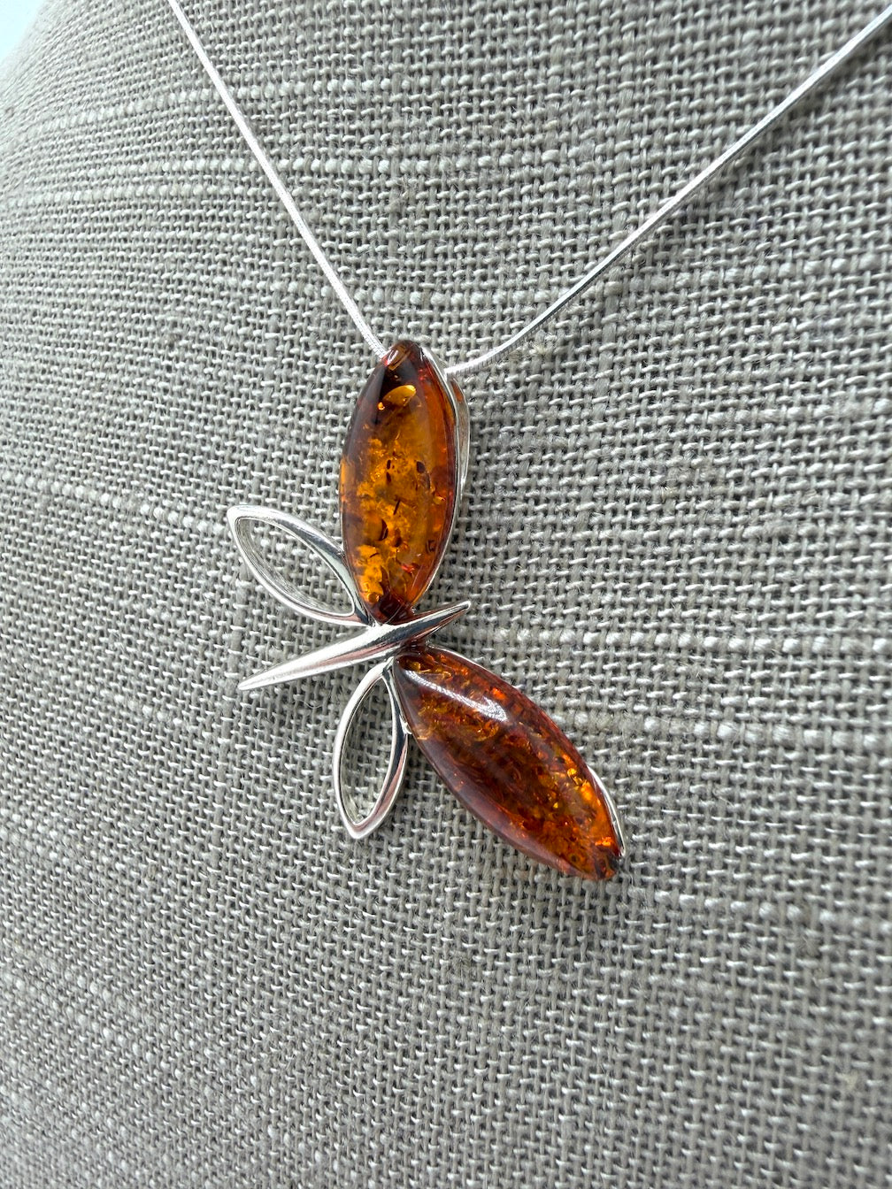 Baltic Amber Butterfly Pendant Necklace – Honey Amber & Sterling Silver