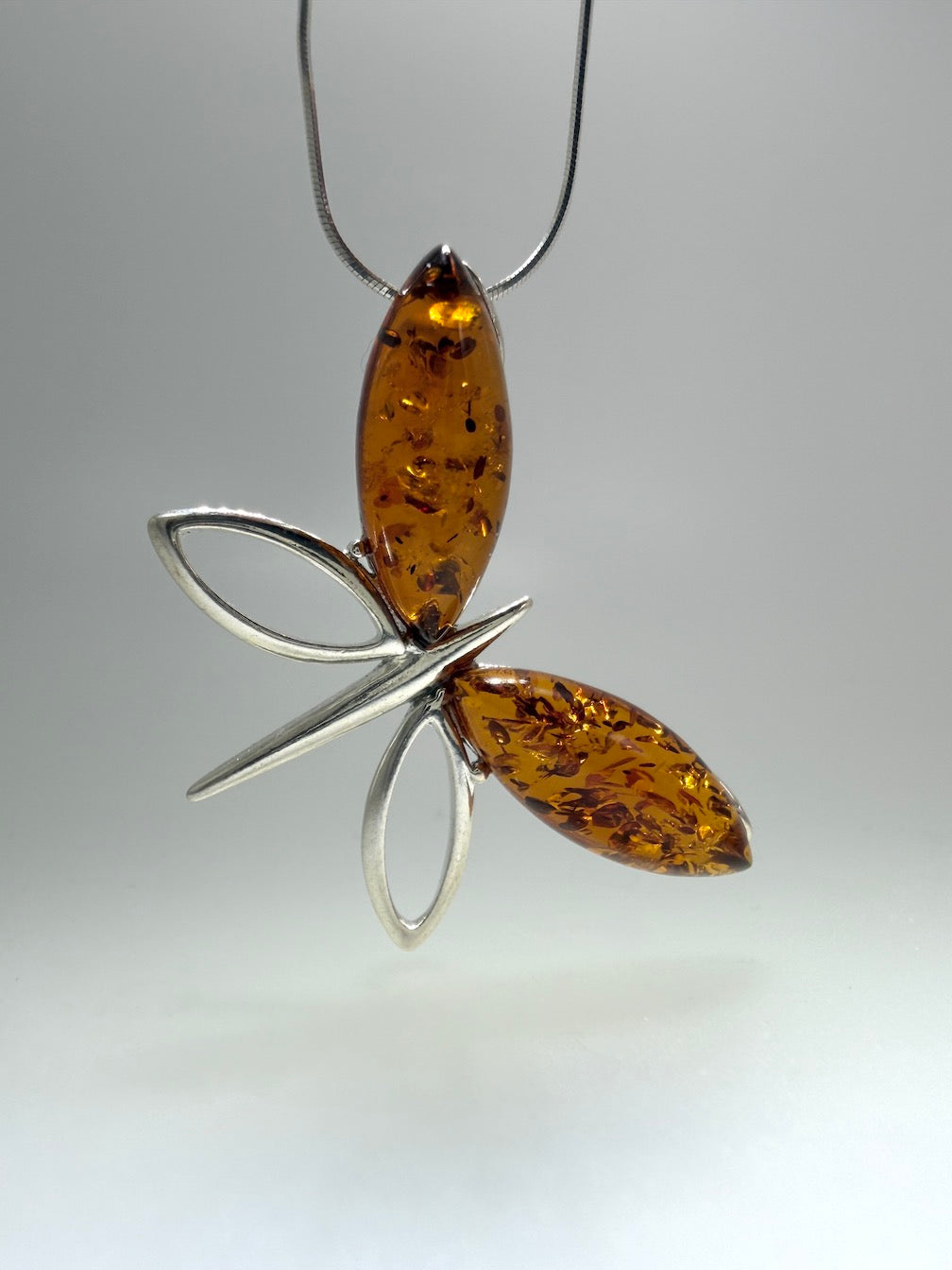 Baltic Amber Butterfly Pendant Necklace – Honey Amber & Sterling Silver