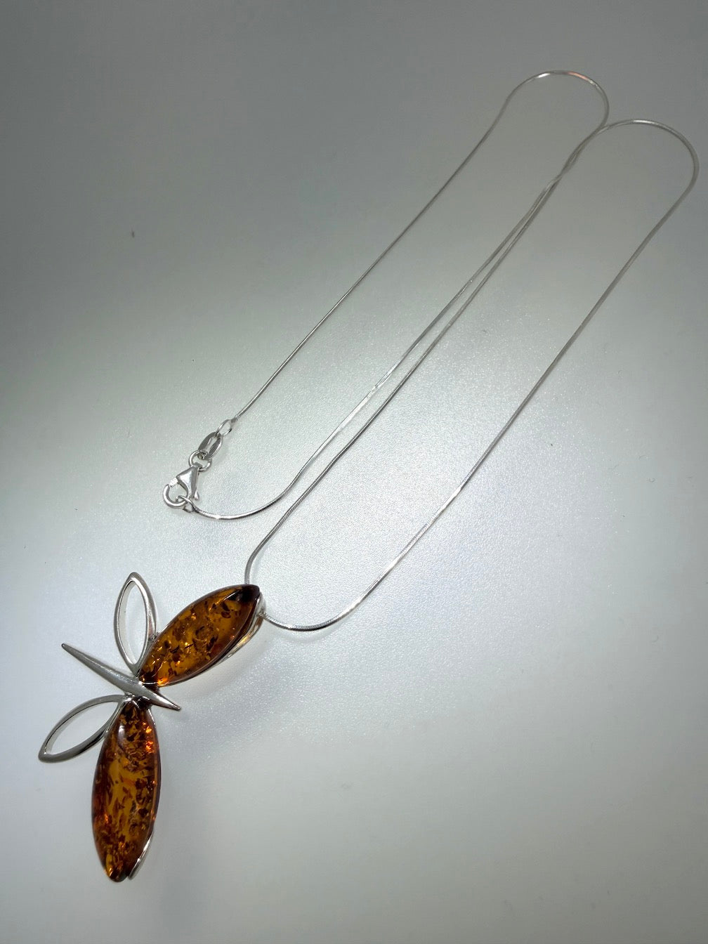 Baltic Amber Butterfly Pendant Necklace – Honey Amber & Sterling Silver