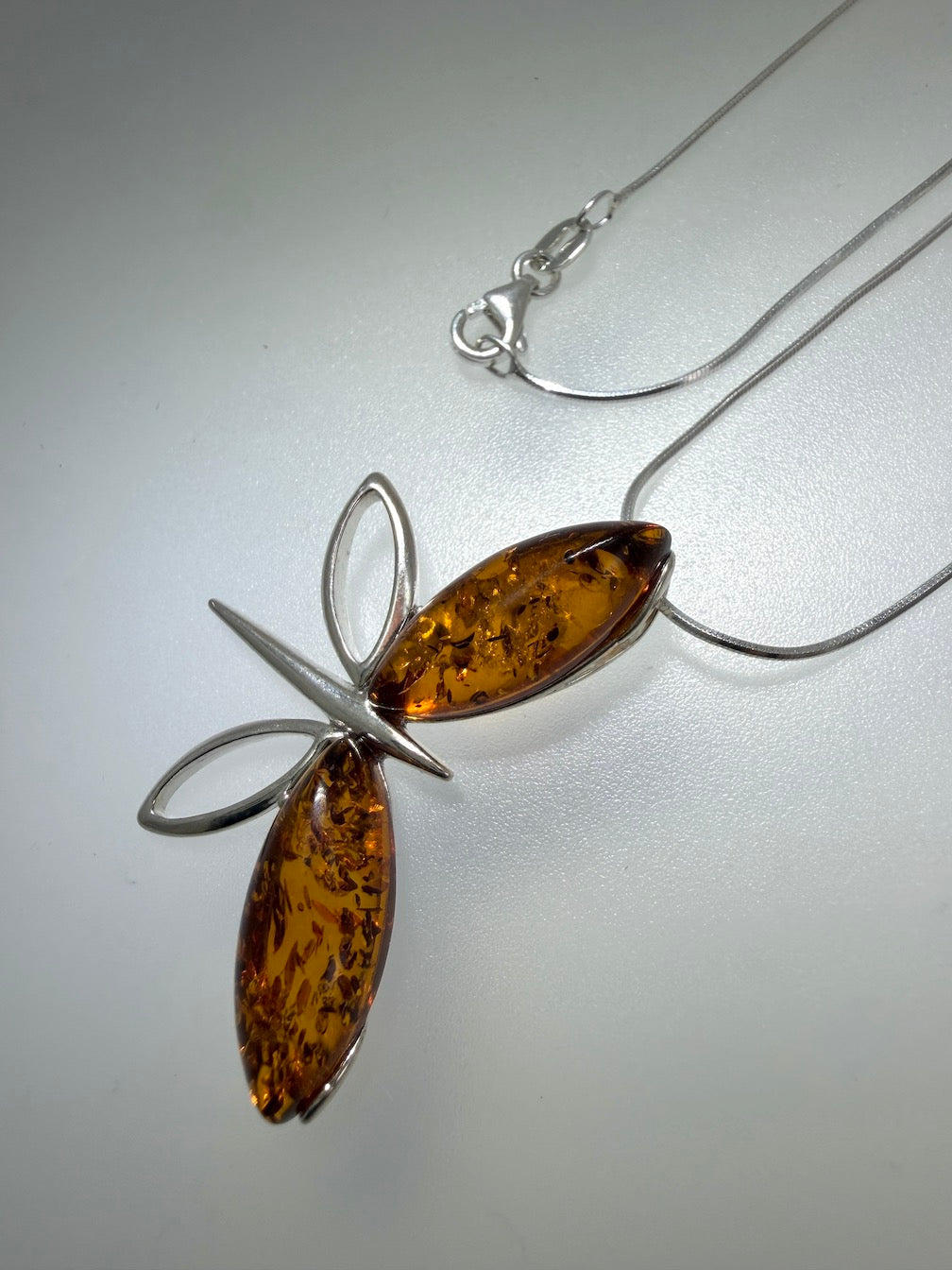 Baltic Amber Butterfly Pendant Necklace – Honey Amber & Sterling Silver